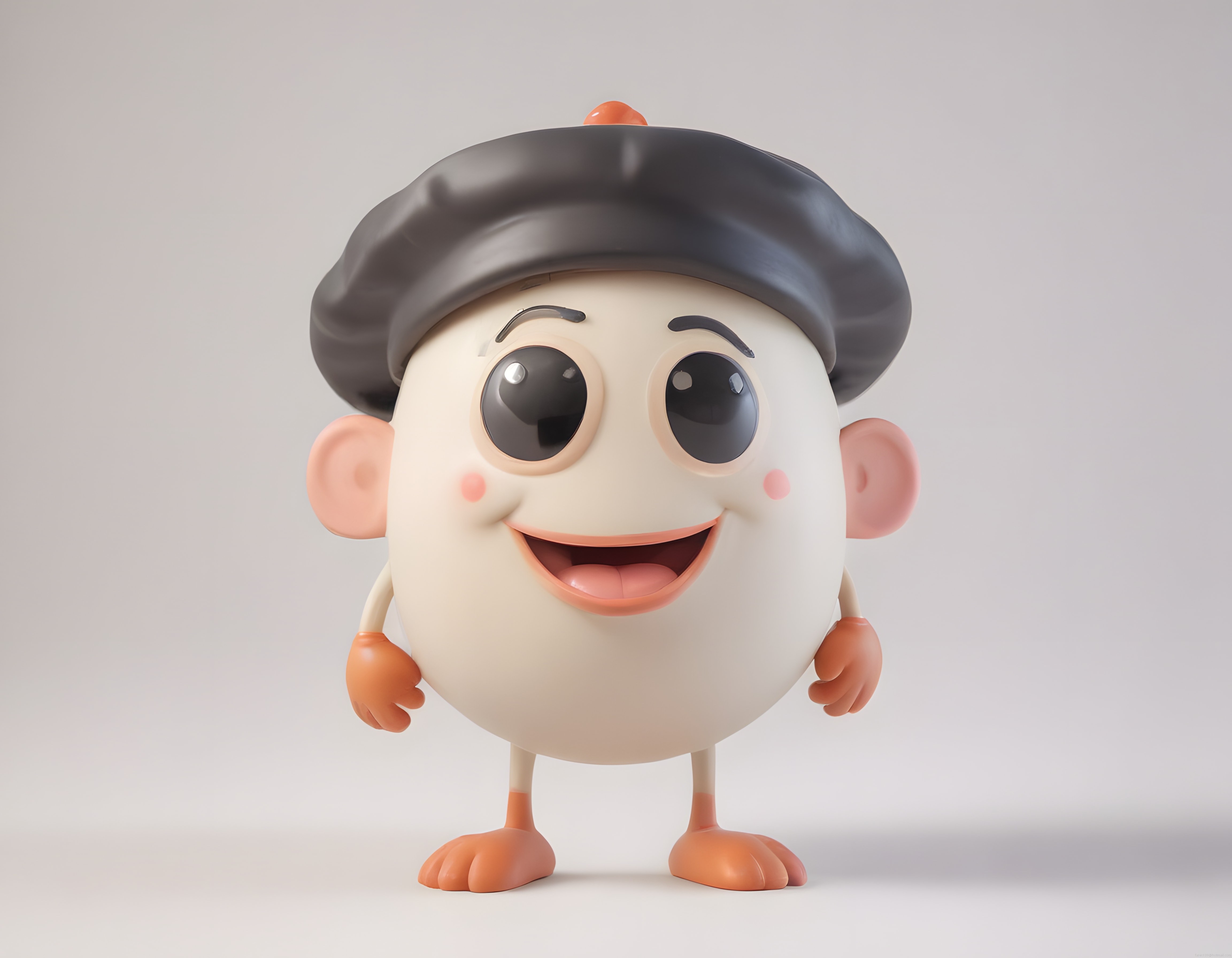 Şapkalı Sevimli 3D Karakter: Büyük Gözlü Animasyon Maskot Gülümsüyor