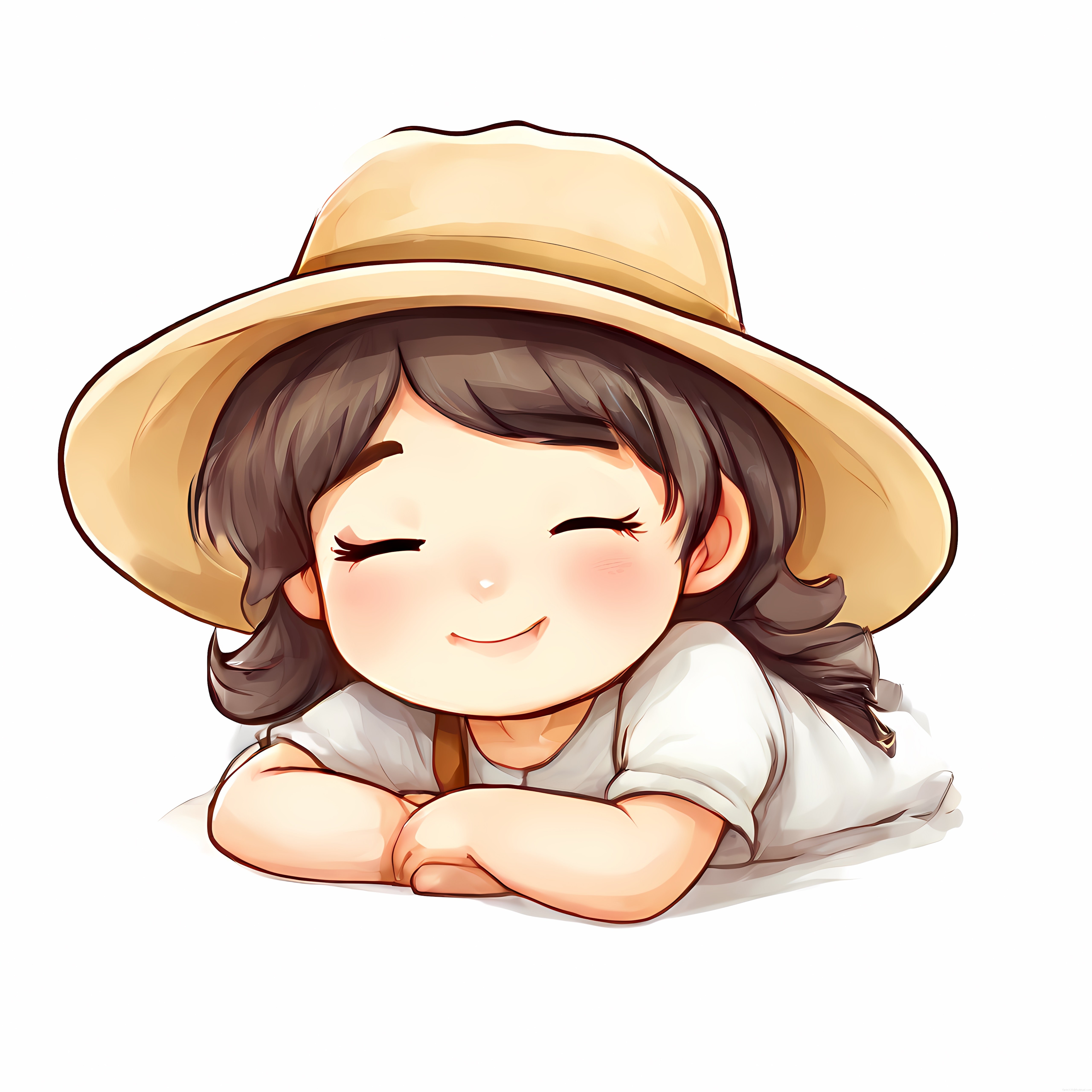 Şapkalı Sevimli Chibi Kız Dijital Çizim: Masum ve Mutlu Anime Karakteri
