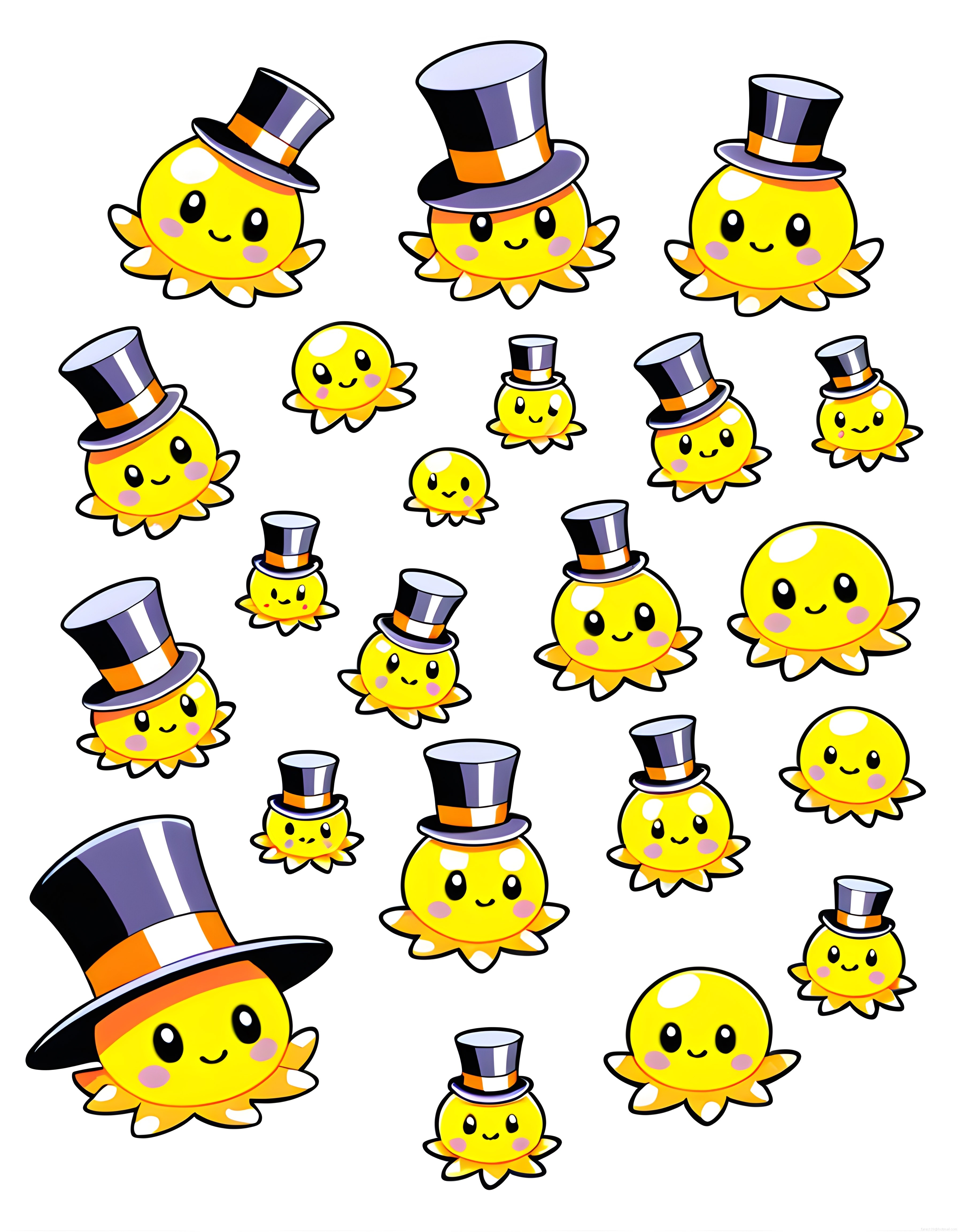 şapkalı sevimli güneş karakterleri ve kawaii çizgi film sticker seti