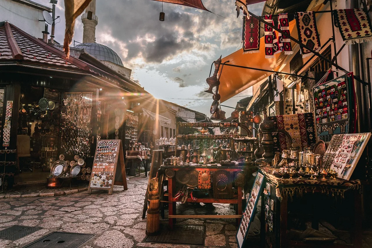 Sarajevo eski pazar yeri - tarihi şehir manzarası