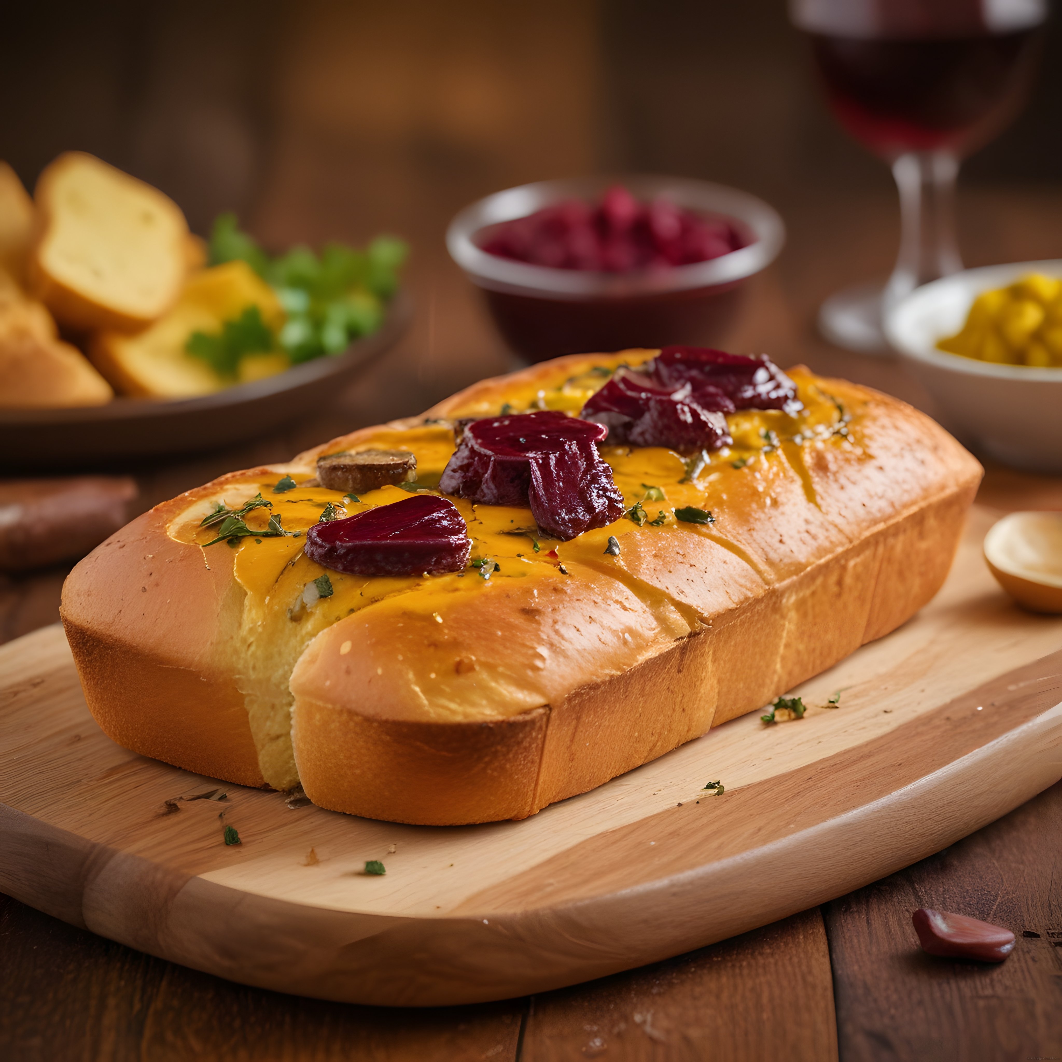 Şarap Eşliğinde Ahşap Sunumda Pancarlı ve Otlu Soslu Ekmek Servisi