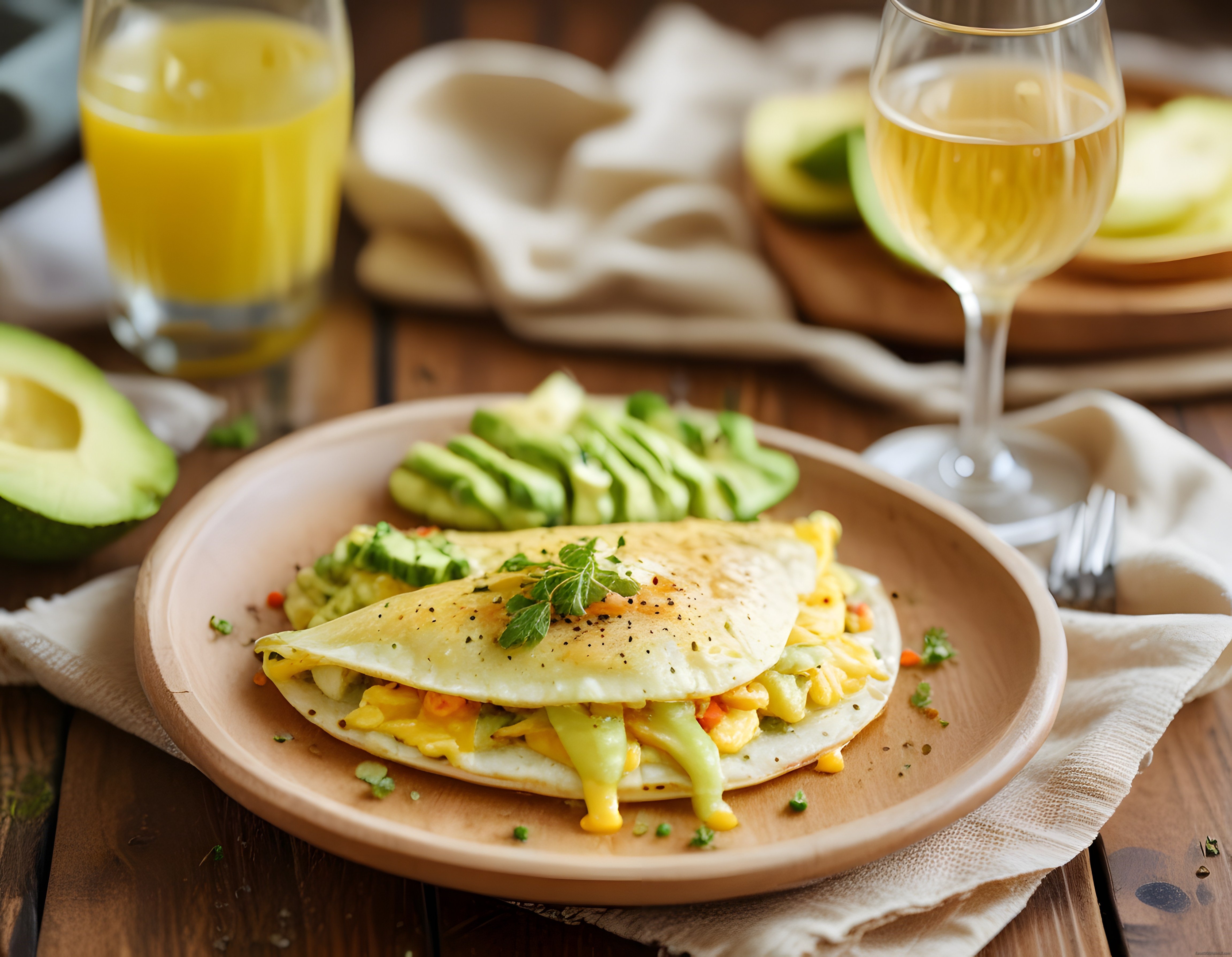 Şarap Eşliğinde Avokadolu Omlet ve Taze Kavun ile Kahvaltı Keyfi