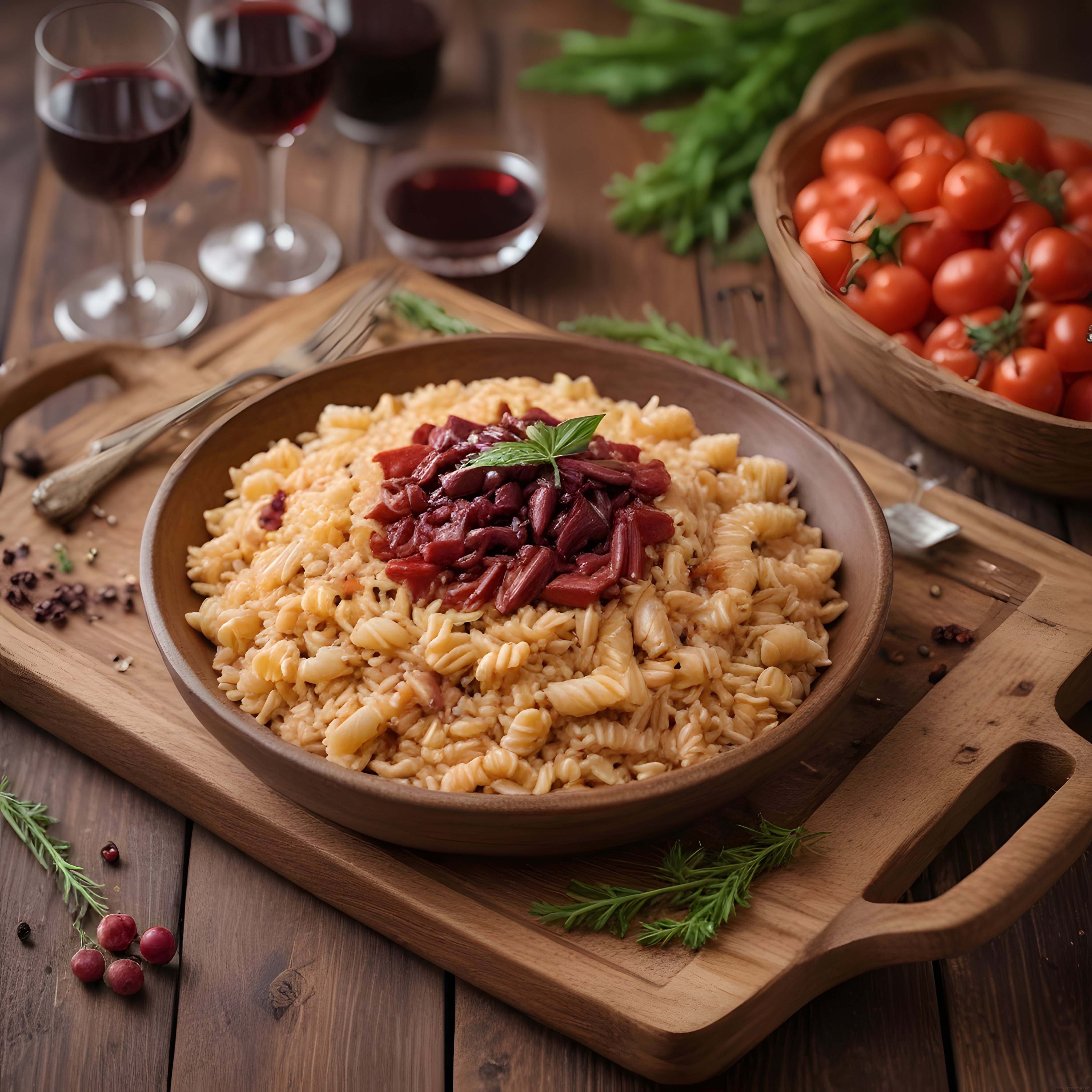 Şarap Eşliğinde Makarnalı Pilav ve Pancar Soslu Rustik Akşam Yemeği