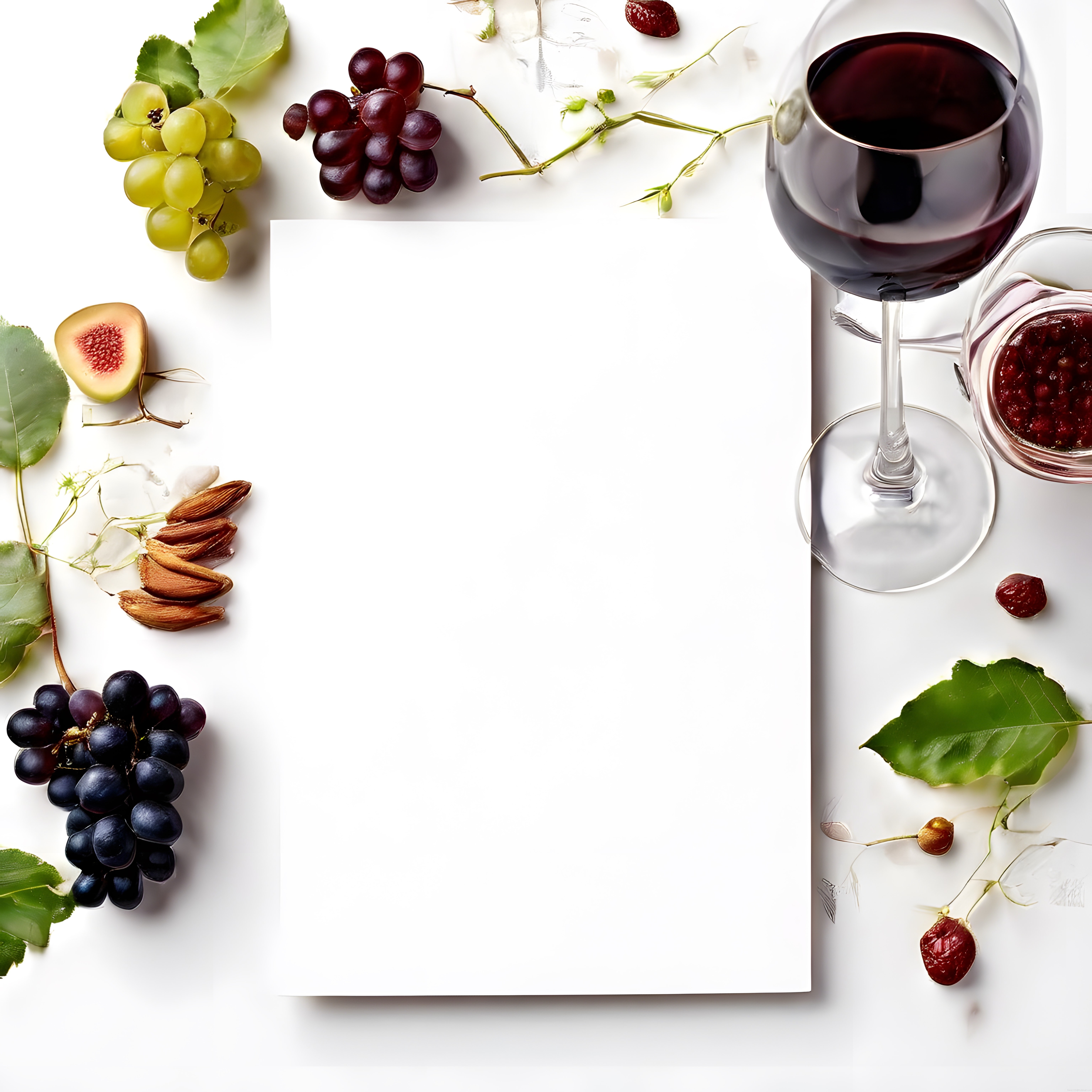 Şarap Kadehi, Taze Üzümler ve Doğal Meyvelerle Estetik Flat Lay Çerçeve