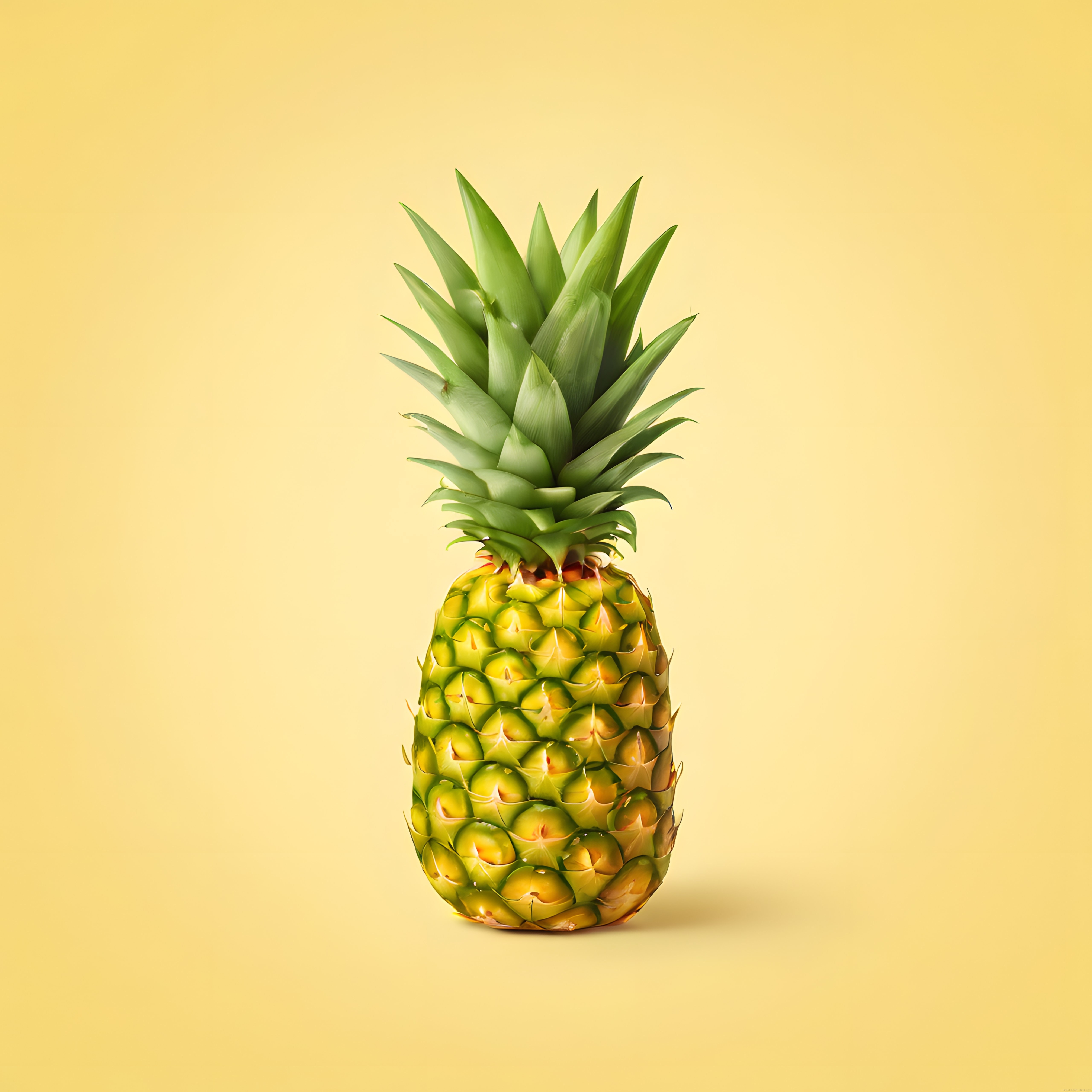 Sarı Arka Planda Taze ve Olgun Tropik Ananas: Sağlıklı Meyve Görseli