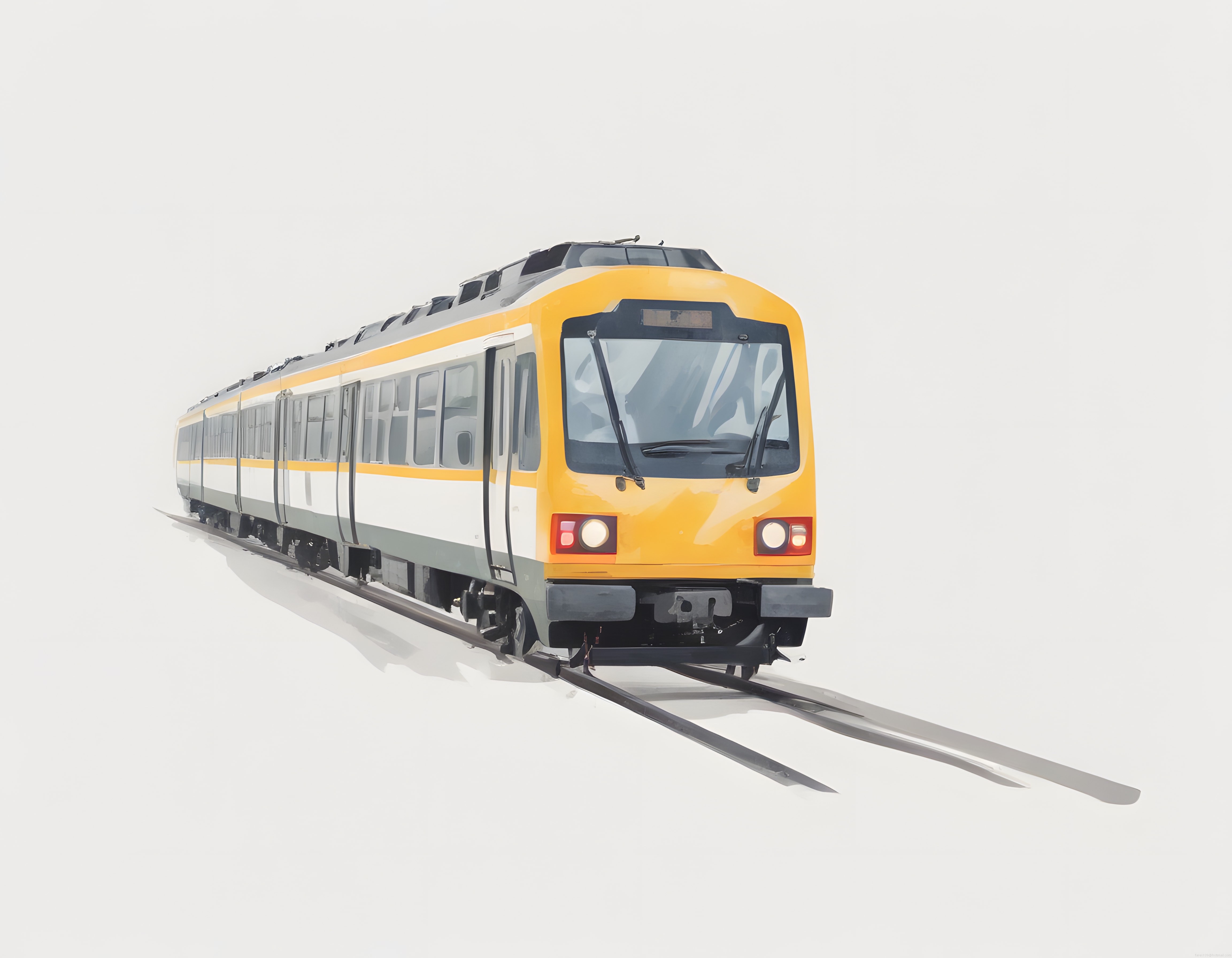 Sarı Beyaz Modern Banliyö Treni Beyaz Zeminde Suluboya Tarzı Dijital Sanat
