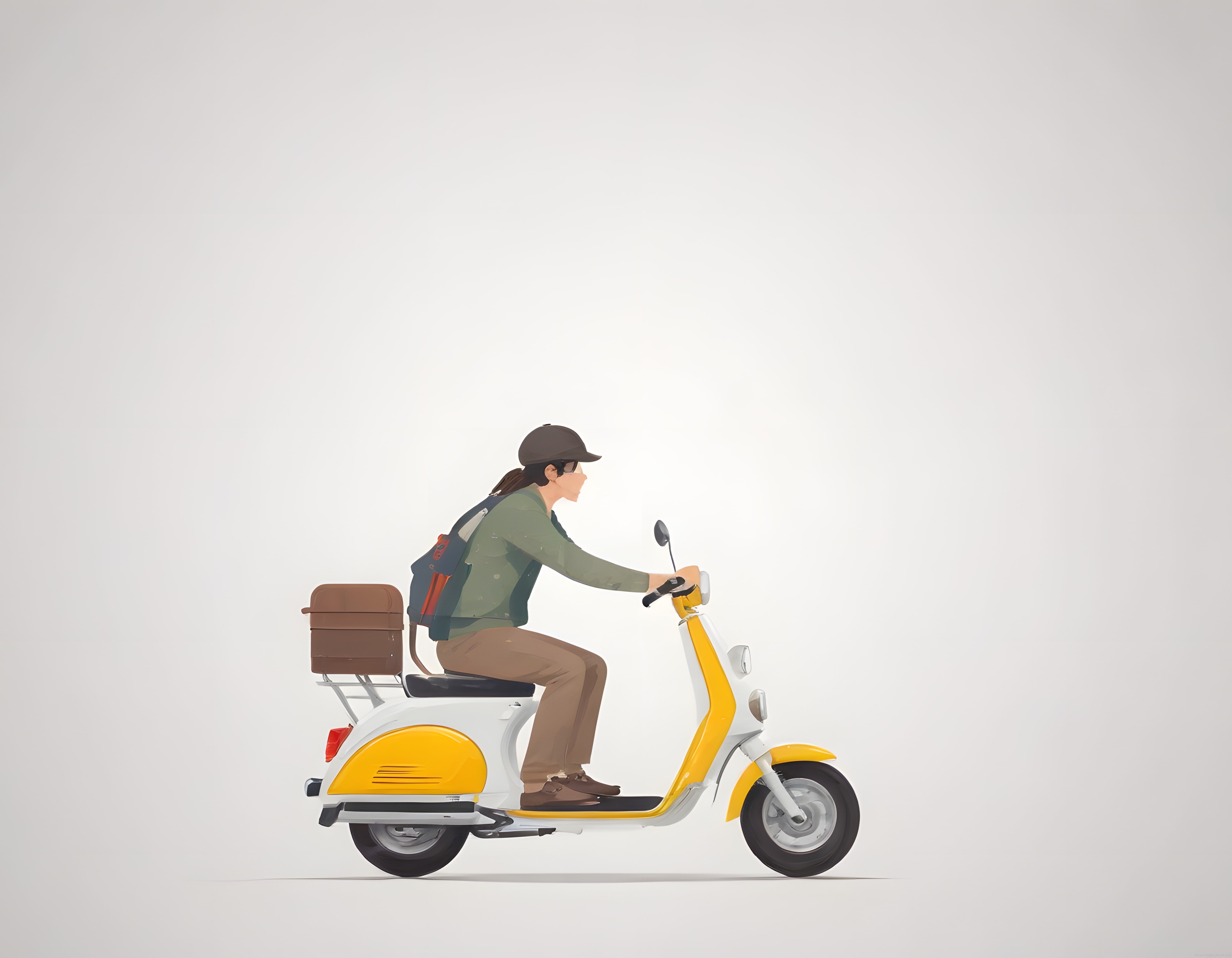 Sarı Beyaz Scooter Süren Şapkalı Genç Kadın: Retro Şehir Yolculuğu ve Özgür Ruh