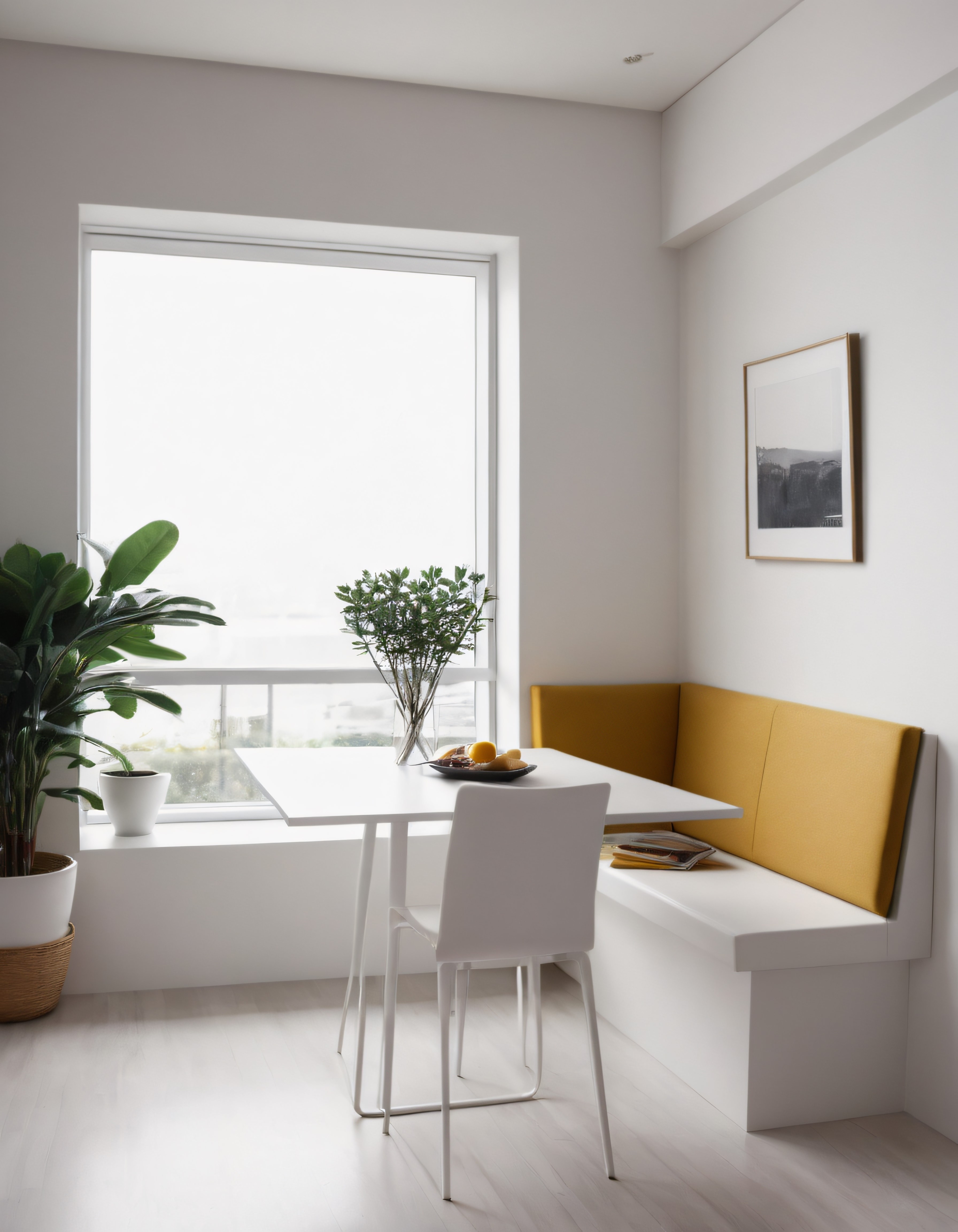 Sarı Detaylı Modern Minimalist Yemek Alanı ve Ferah Ev İç Mekanı
