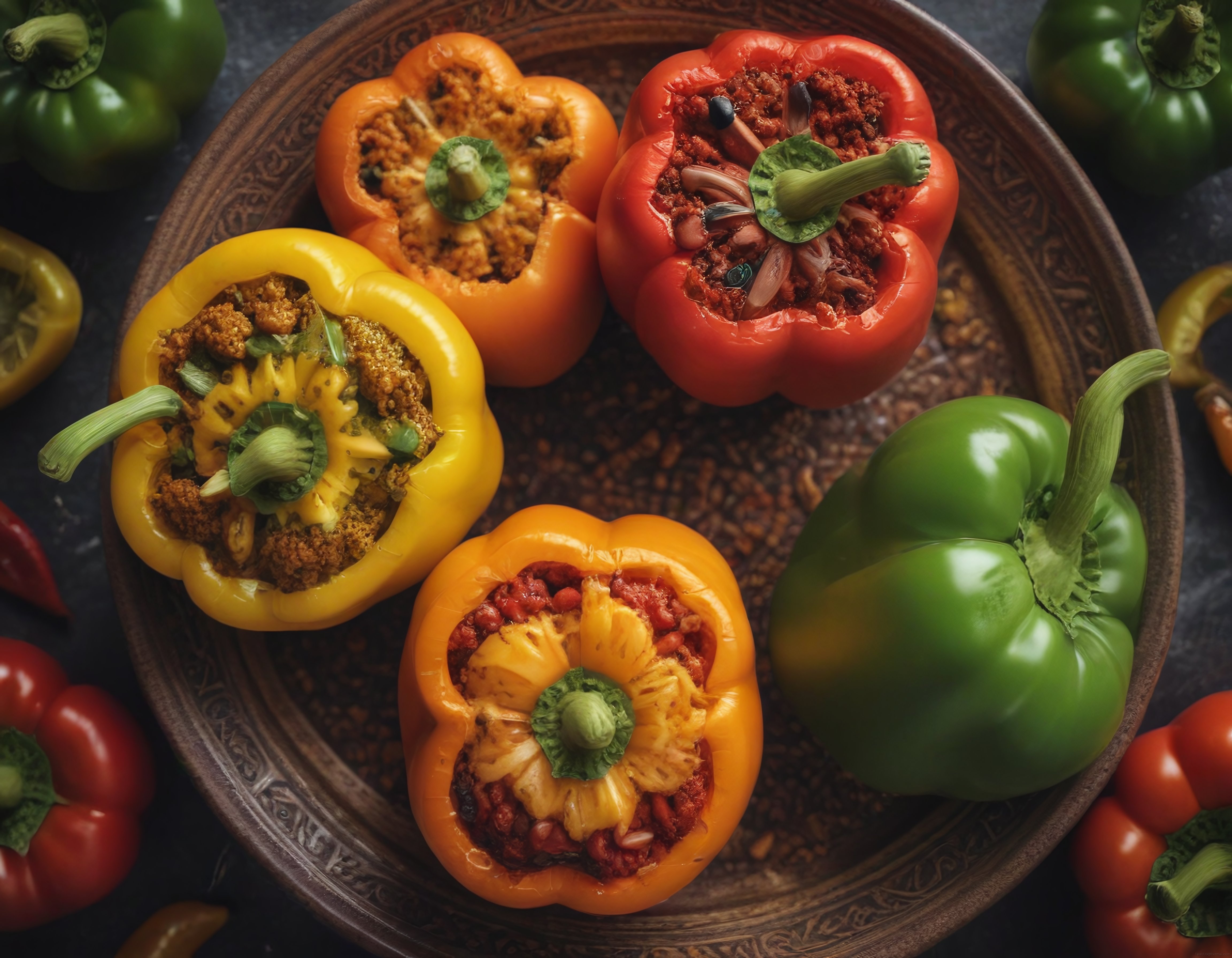 Sarı Kırmızı Yeşil Dolma Biberlerle Renkli ve Lezzetli Sofra Sunumu