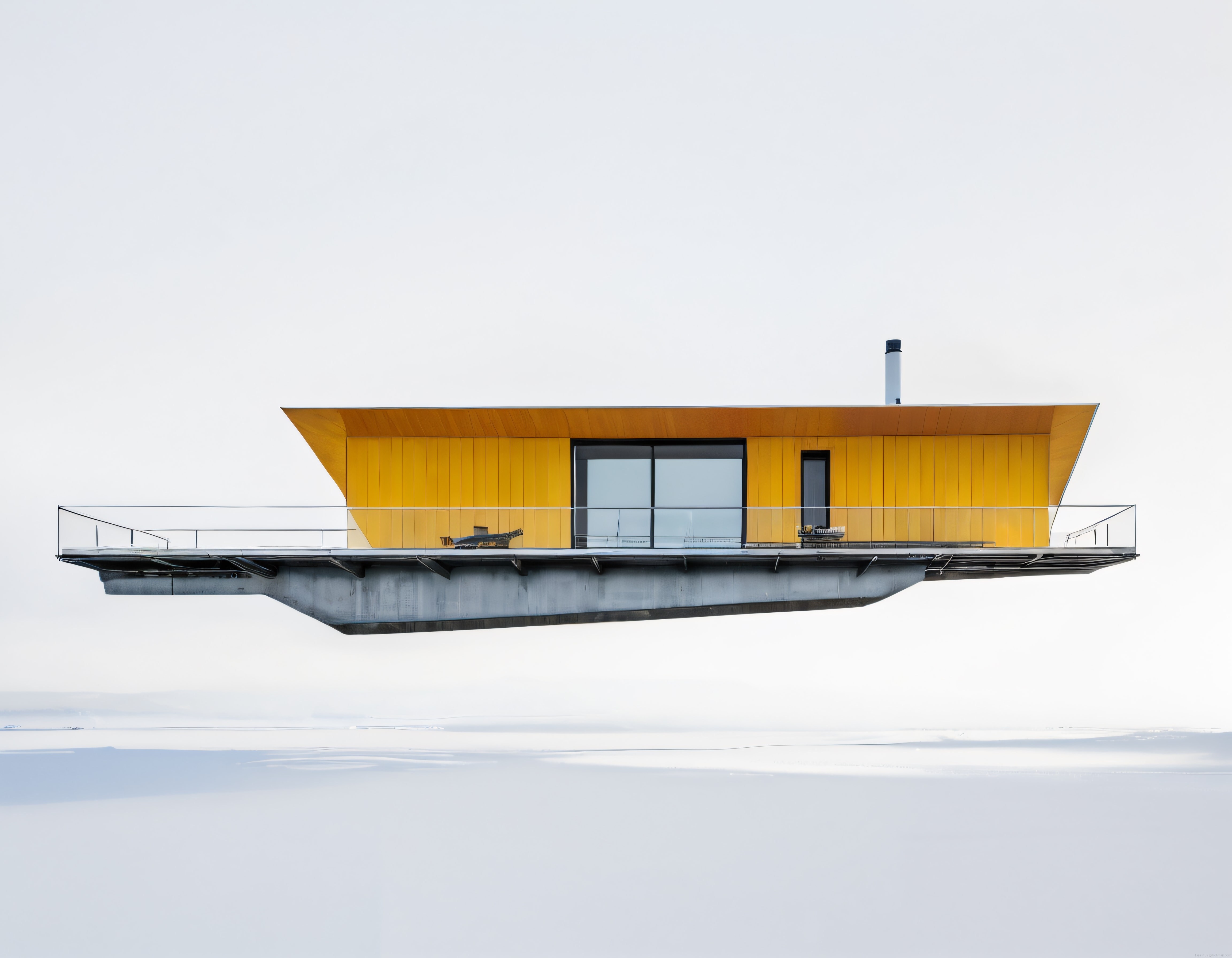 Sarı Modern Kulübe: Karlı Doğanın İçinde Asılı Duran Minimalist Mimari