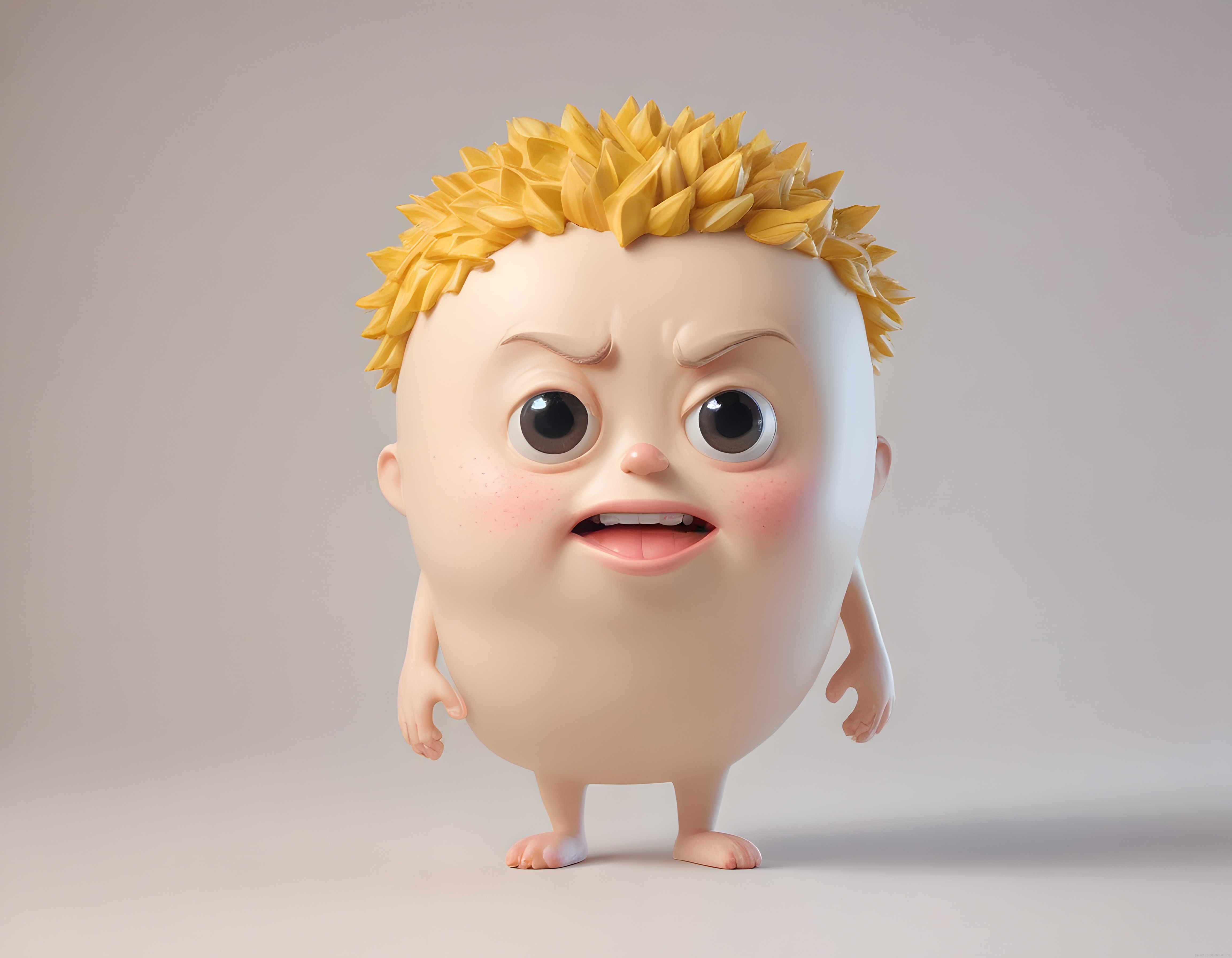 Sarı Saçlı 3D Karikatür Bebek: Sevimli ve Kızgın Çizgi Film Karakteri