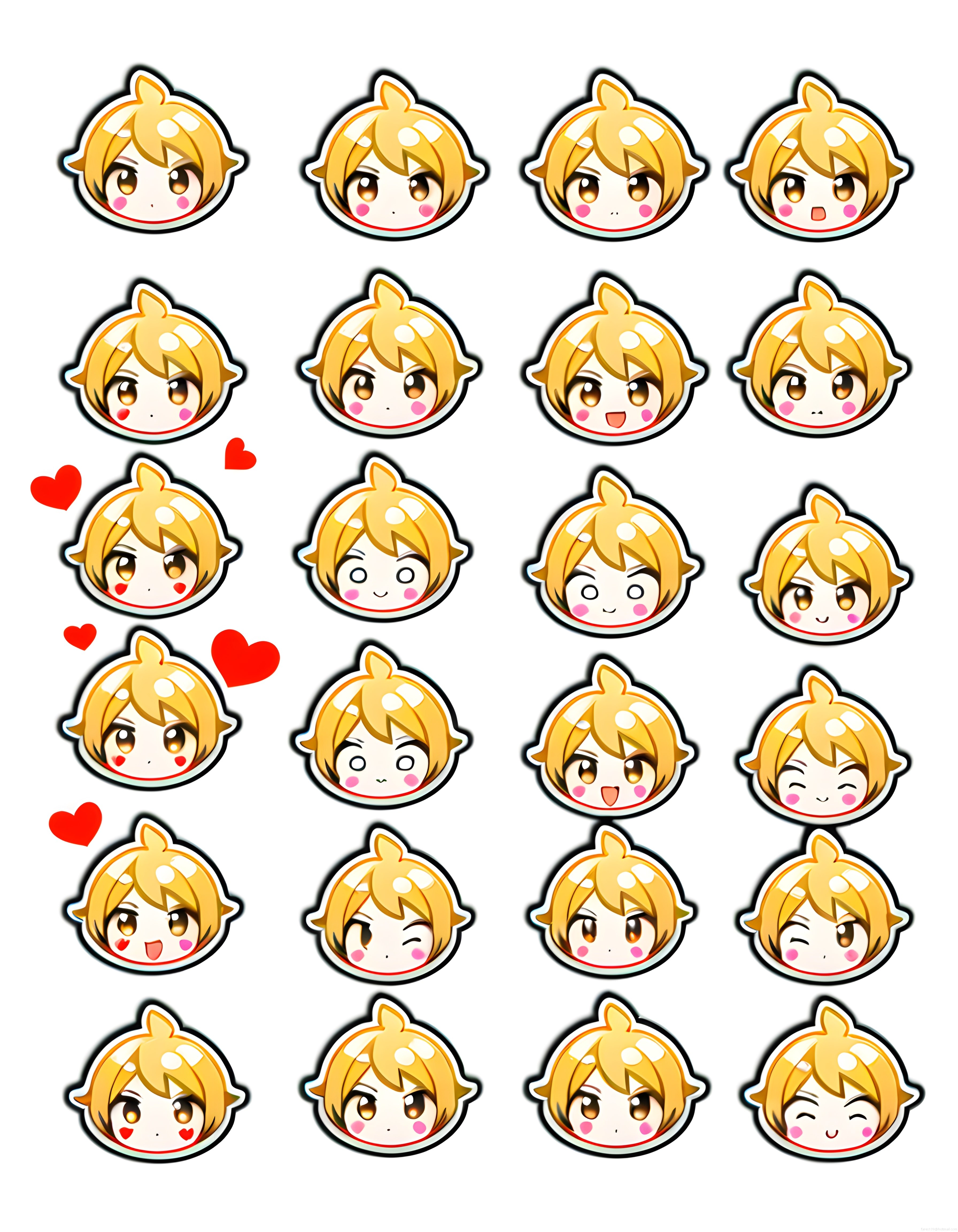 Sarı Saçlı Anime Karakterin Sevimli Duygu İfadeleri ve Emoji Sticker Seti
