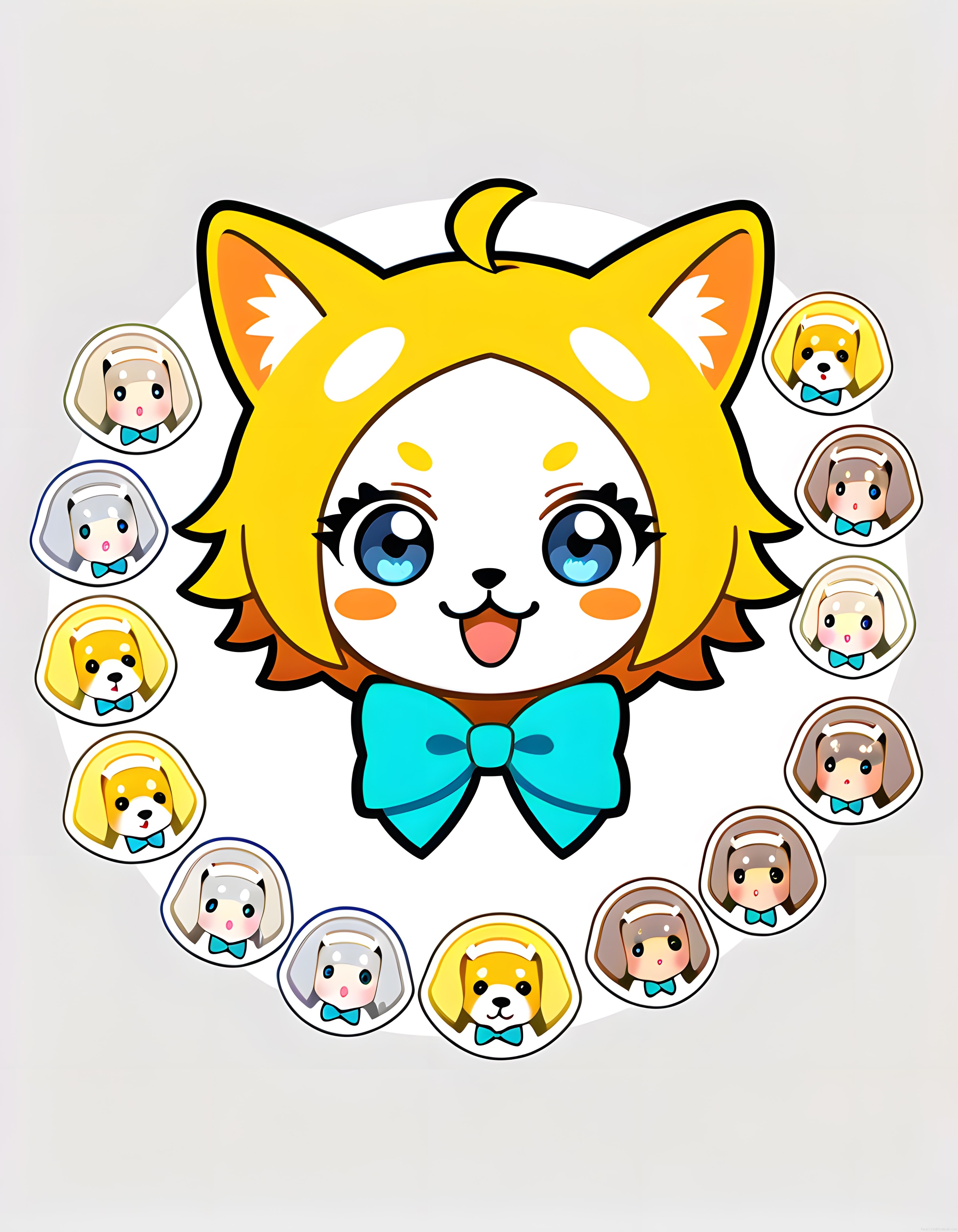 Sarı Saçlı Anime Kız ve Chibi Avatarlar: Kawaii Karakter Sticker Seti