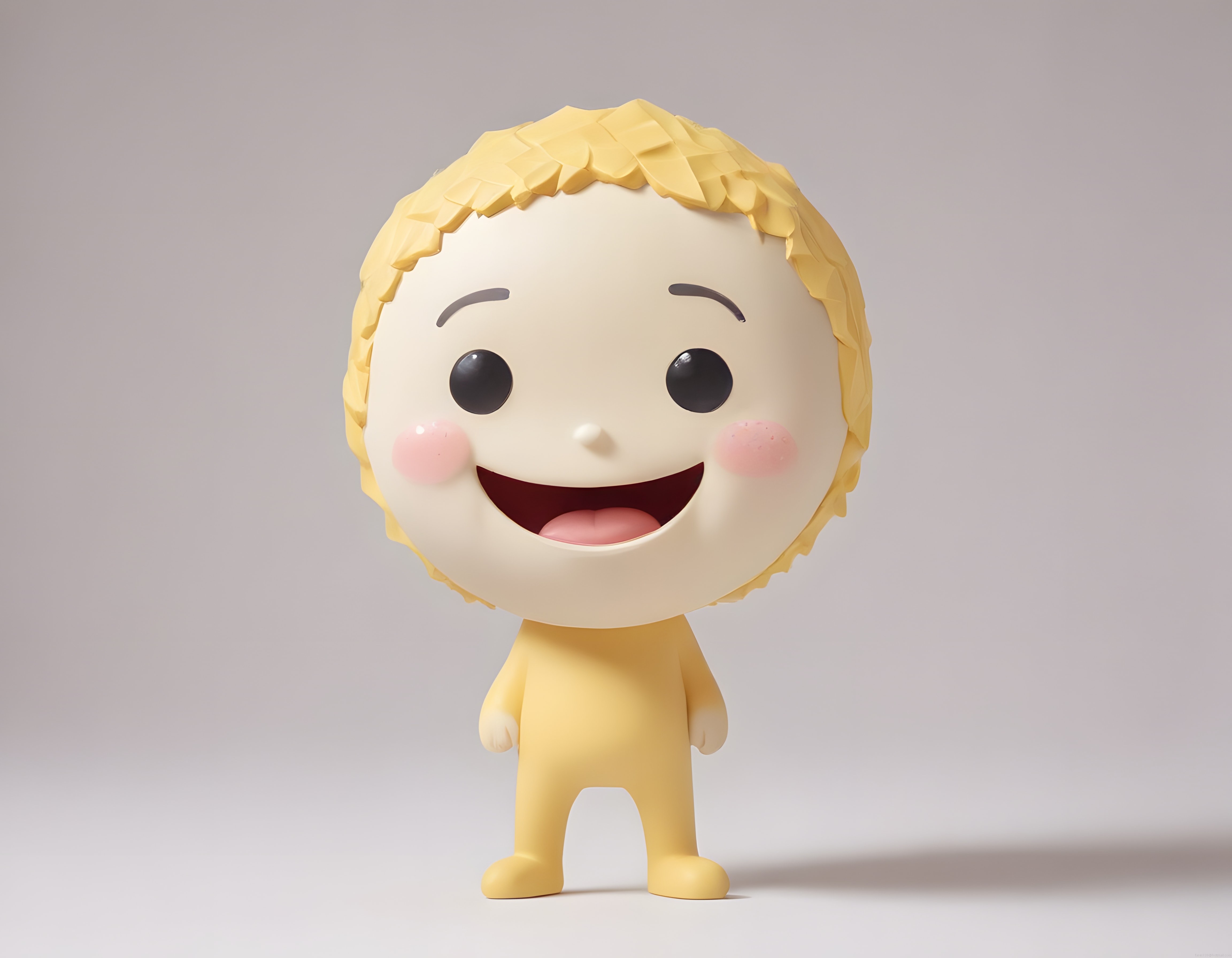 Sarı Saçlı Neşeli 3D Chibi Karakter Figürü ve Tatlı Gülümseyen Animasyon Yüz