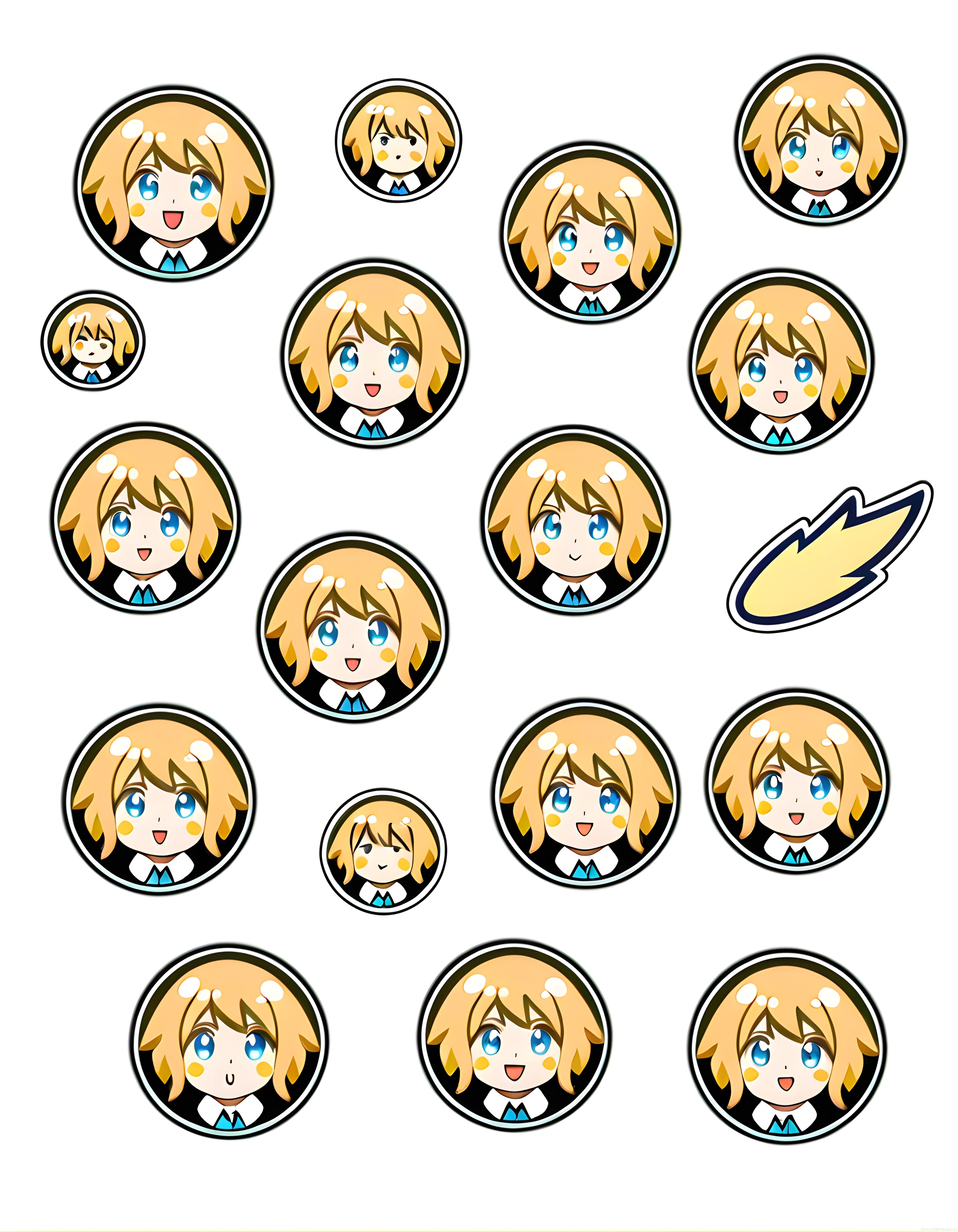 Sarı Saçlı Sevimli Anime Kızın Farklı Duygu İfadeleri Sticker Koleksiyonu