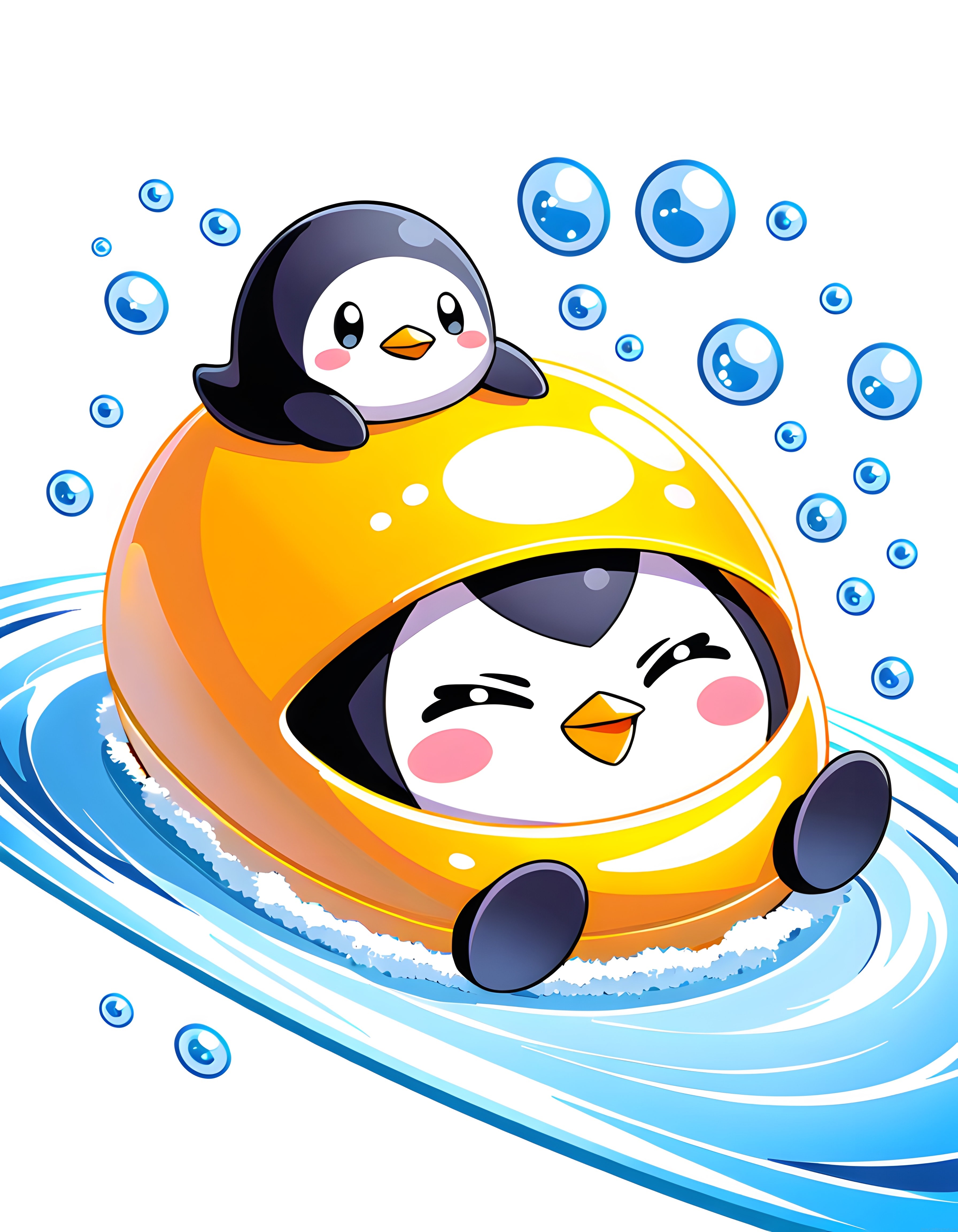 Sarı Şamandıradaki Sevimli Penguenlerin Mutlu ve Eğlenceli Su Macerası