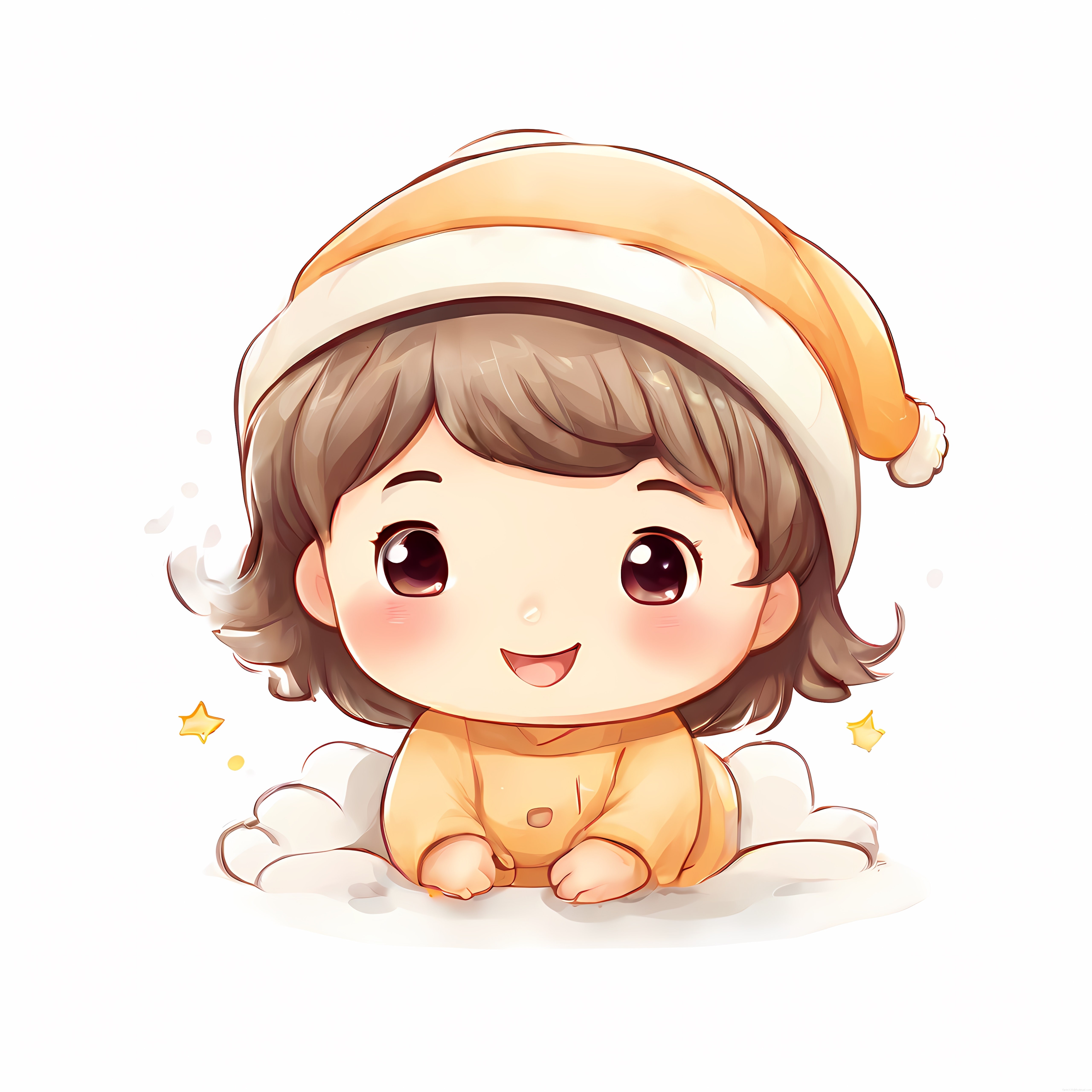 Sarı Uyku Pijaması ve Şapkalı Sevimli Chibi Bebek Karakteri Dijital Çizimi