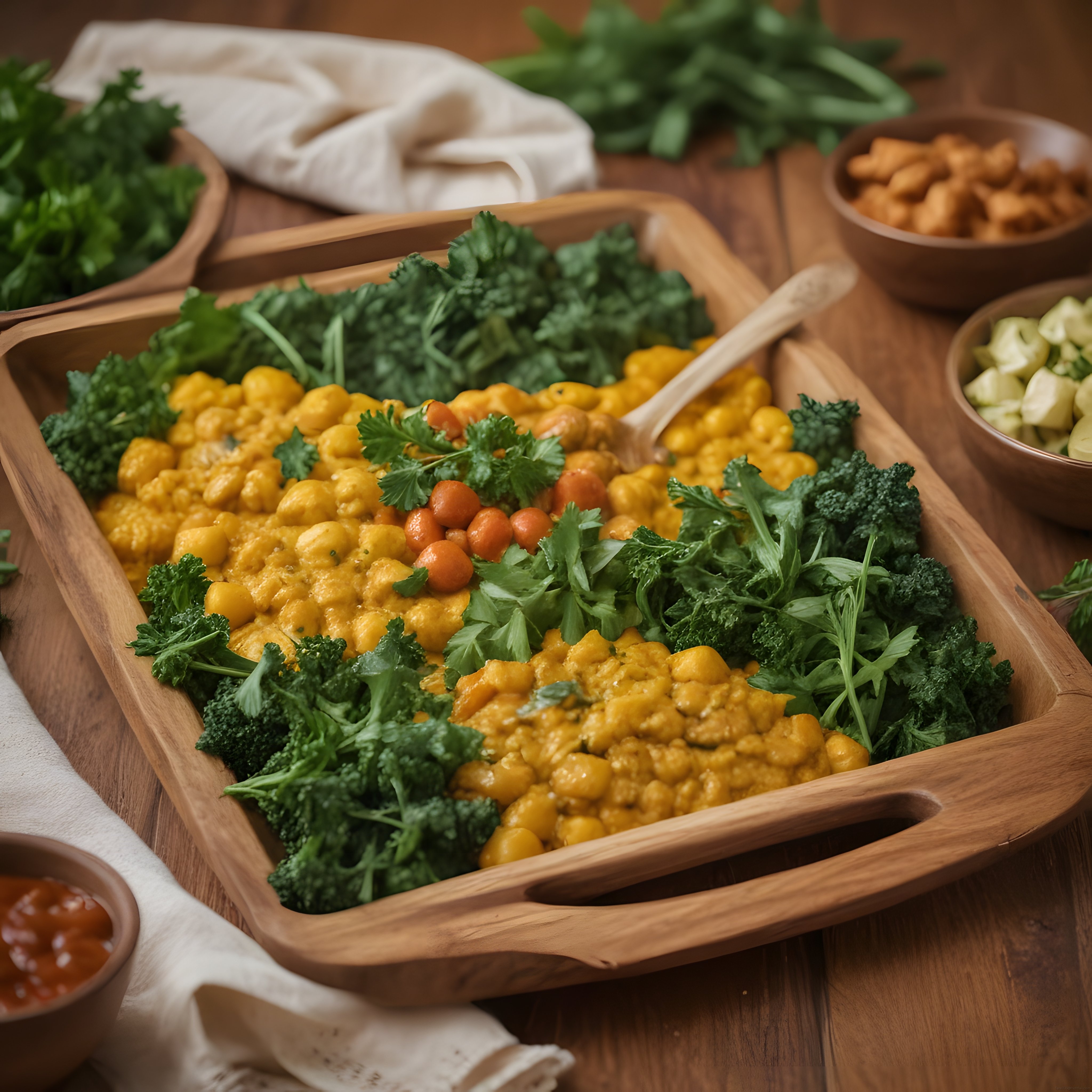 Sarımsı Nohut Soslu Sebze Kasesi: Rustik Masada Sağlıklı Vegan Sunum