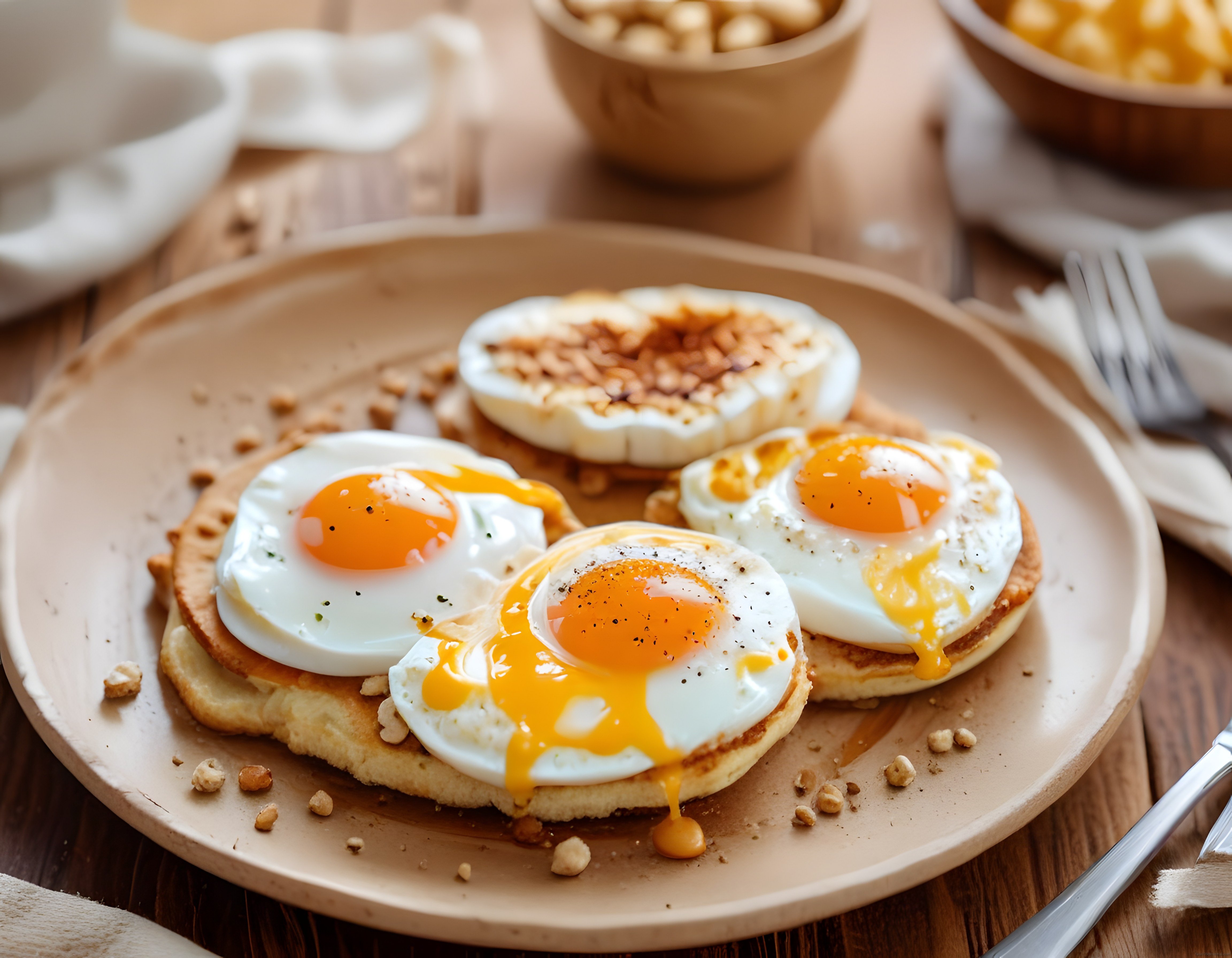 Sarısı Akışkan Yumurta ve Pankek ile Şık Sunumlu Kahvaltı Fikri