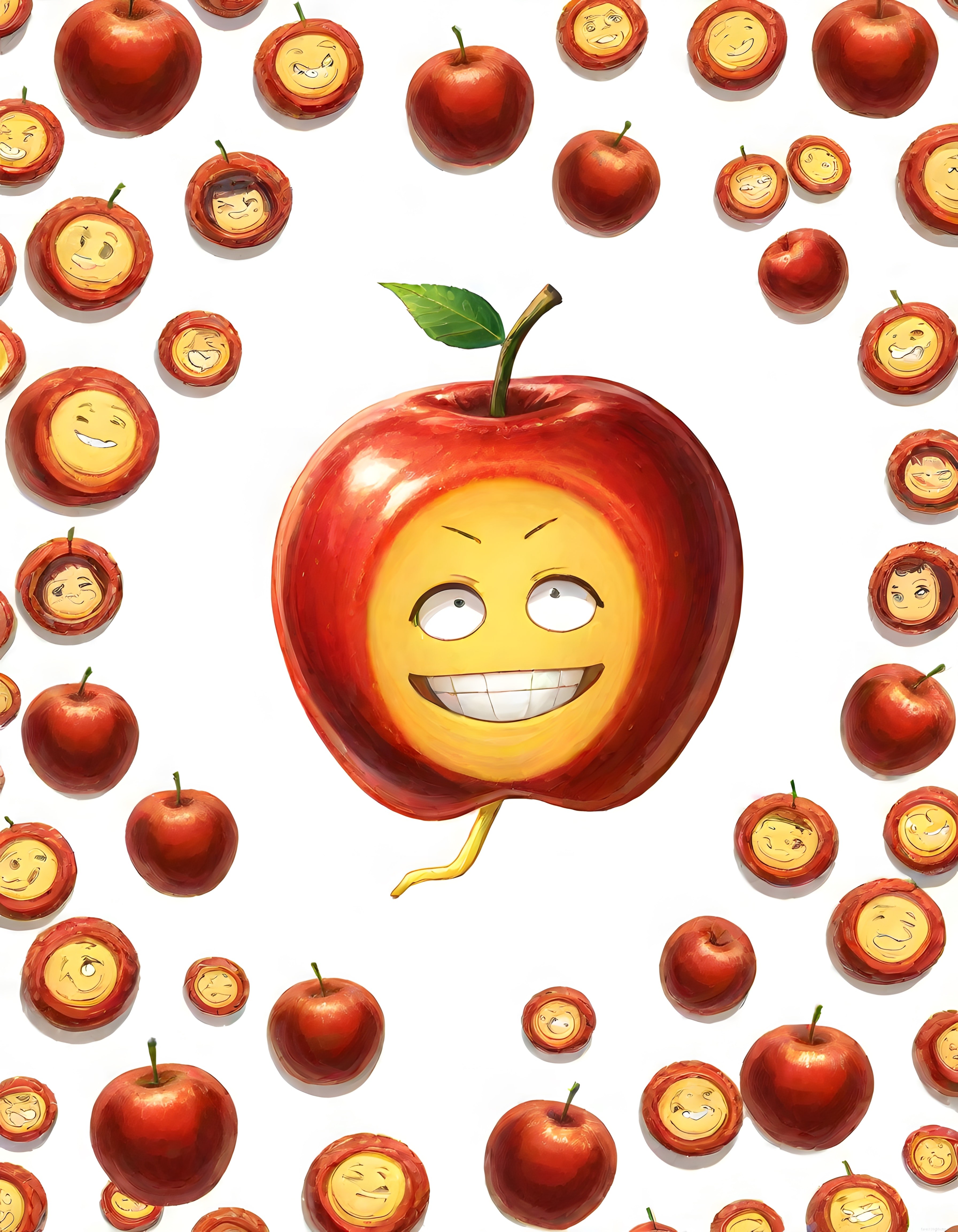 Şaşırtıcı Elma Emoji Yüzleri ve Komik Dijital Sanat İllüstrasyonu