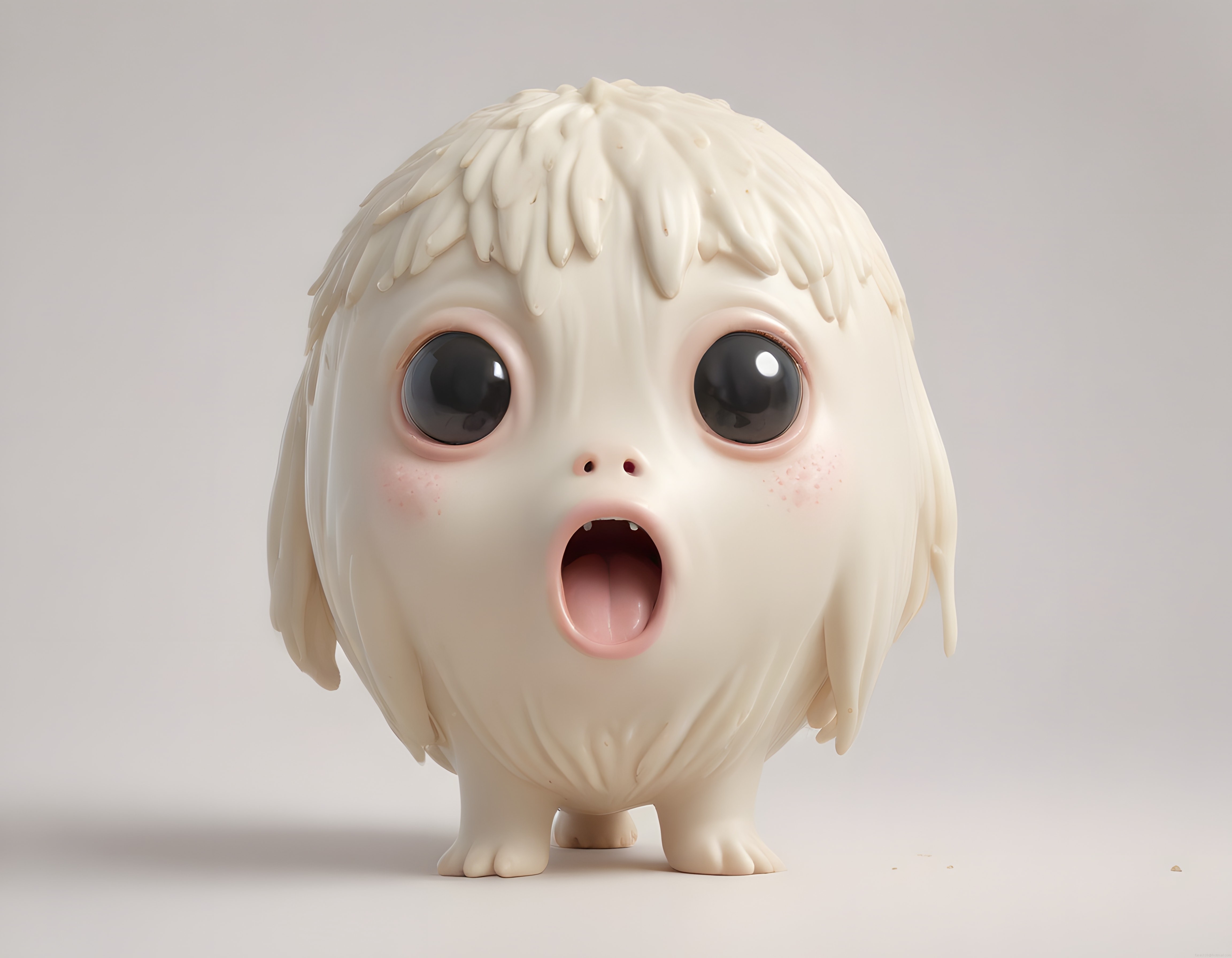 Şaşkın Büyük Gözlü Bej Renkli 3D Fantastik Karakter Tasarımı