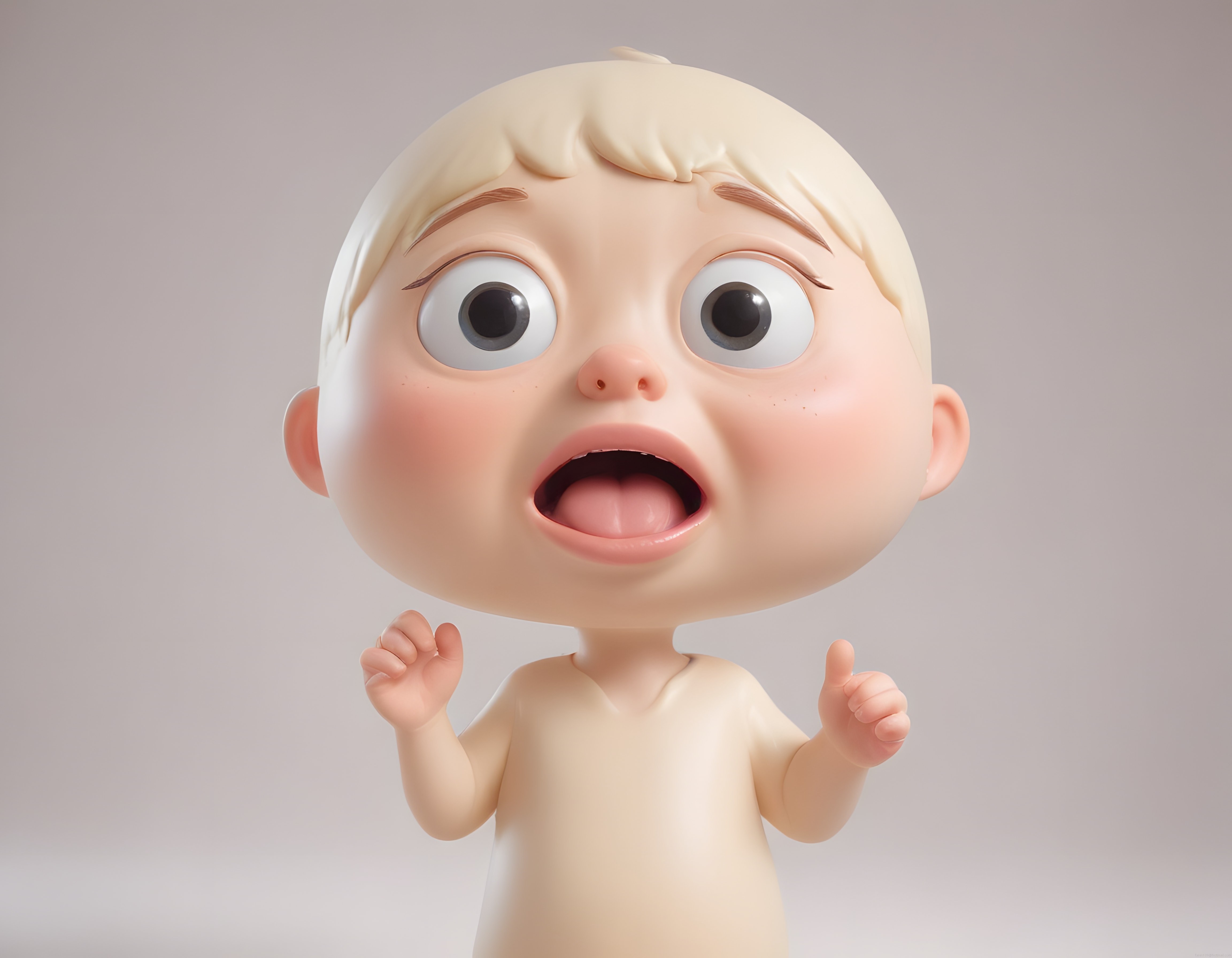 Şaşkın İfadeli 3D Animasyon Bebek Karakteri ve Büyük Meraklı Gözler
