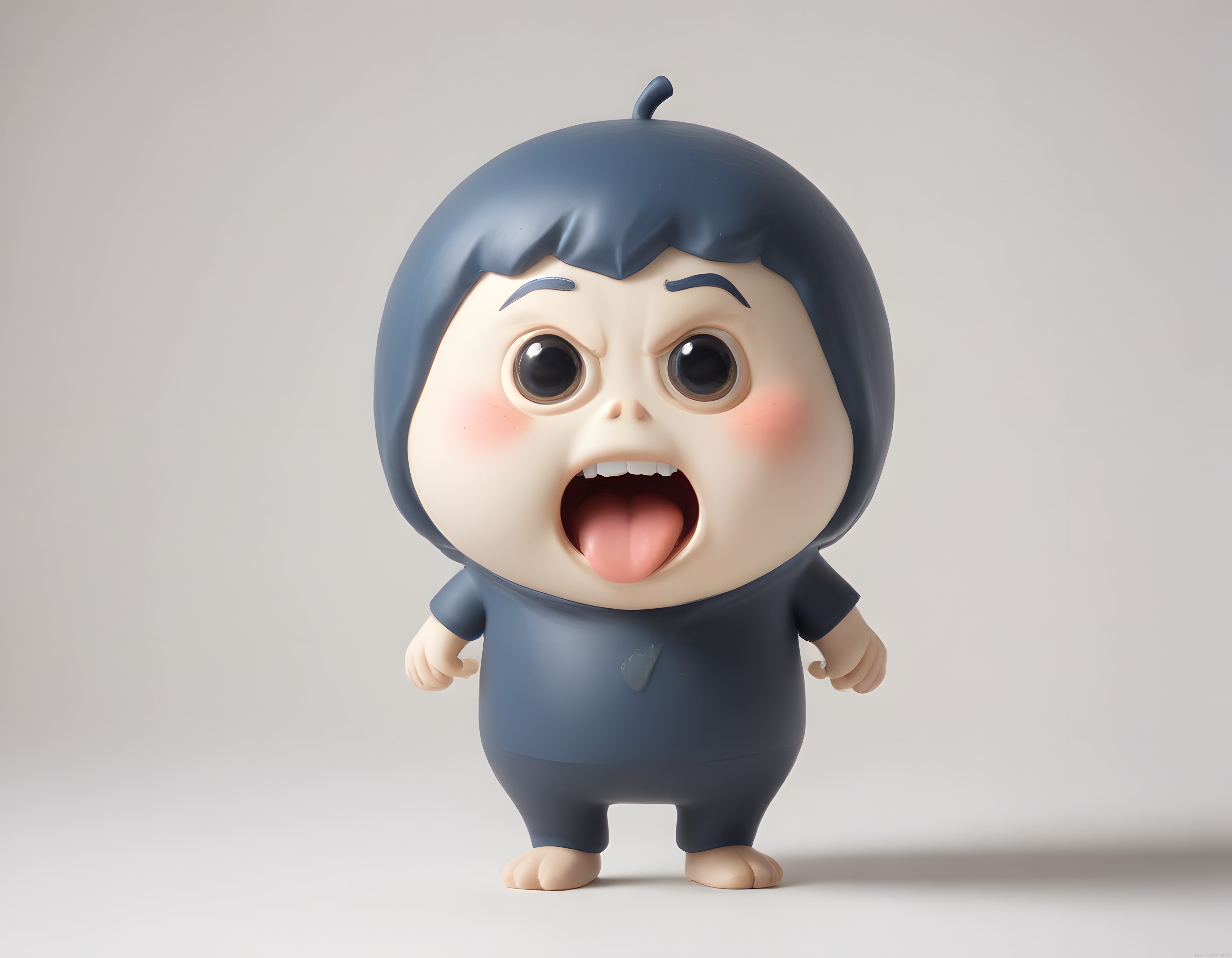 Şaşkın İfadeli Mavi Kapüşonlu Sevimli 3D Chibi Karakter Figür Görseli