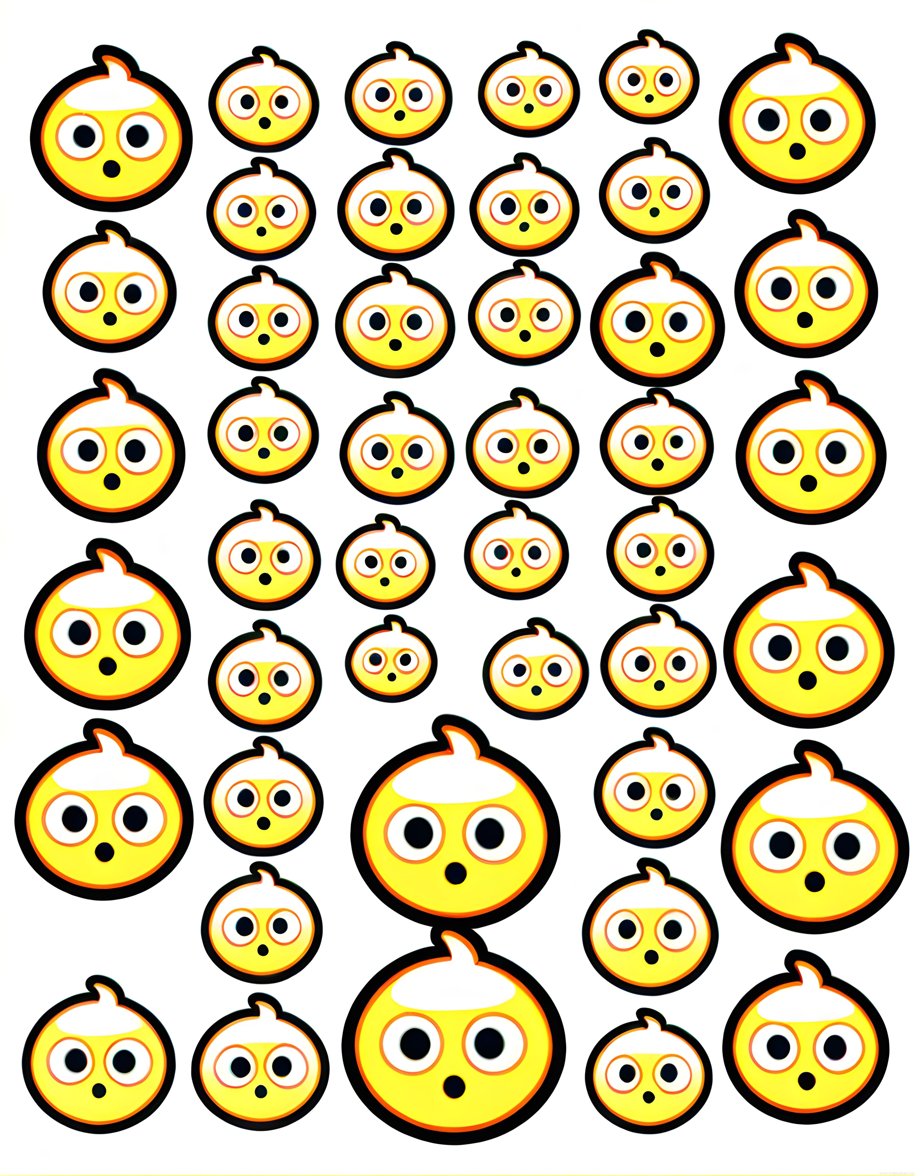 Şaşkın Sarı Emoji Yüzlerinden Oluşan Sevimli Karikatür Sticker Deseni