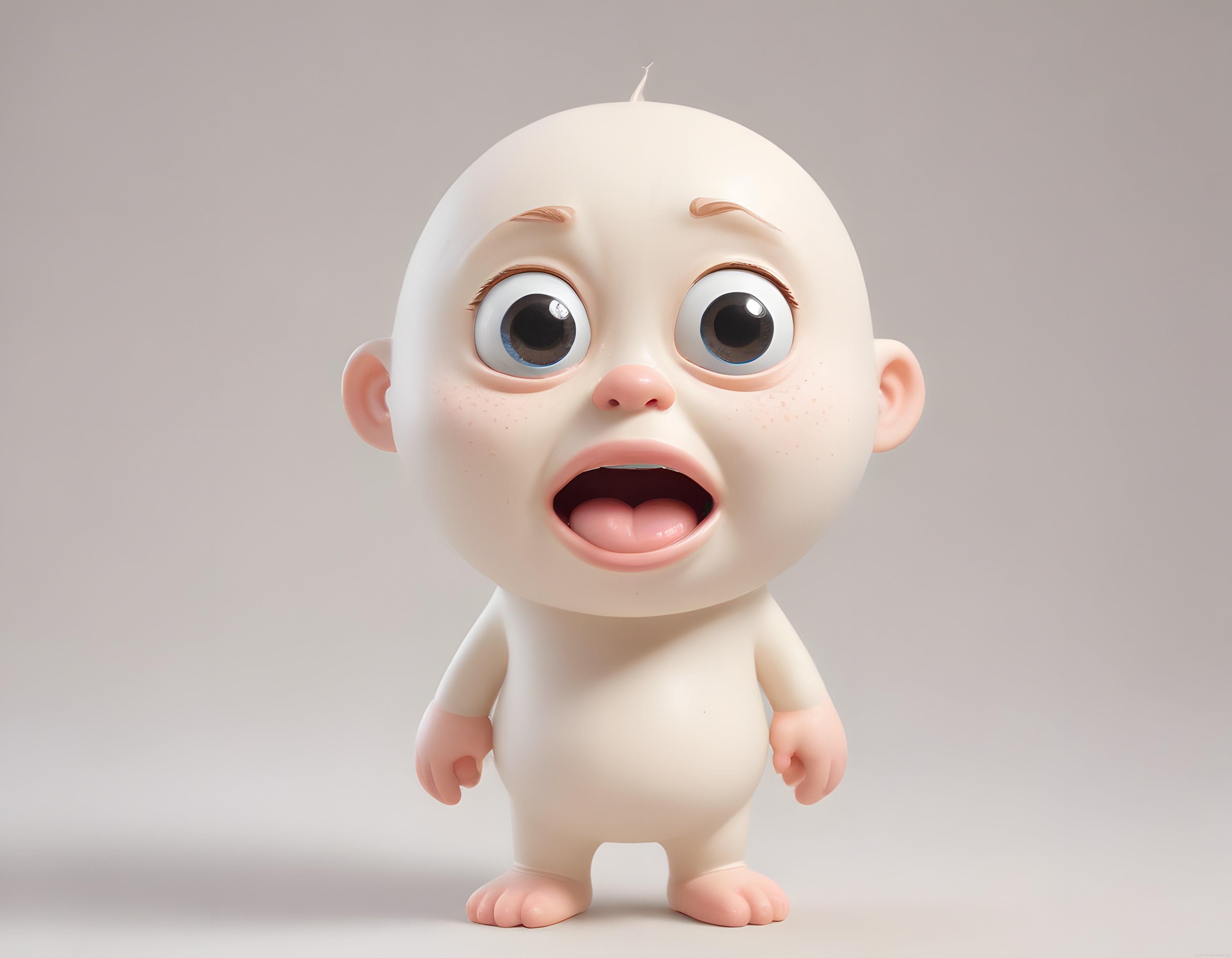 Şaşkın ve Komik 3D Animasyon Bebek Karakteri Büyük Gözlü Şaşkın İfade