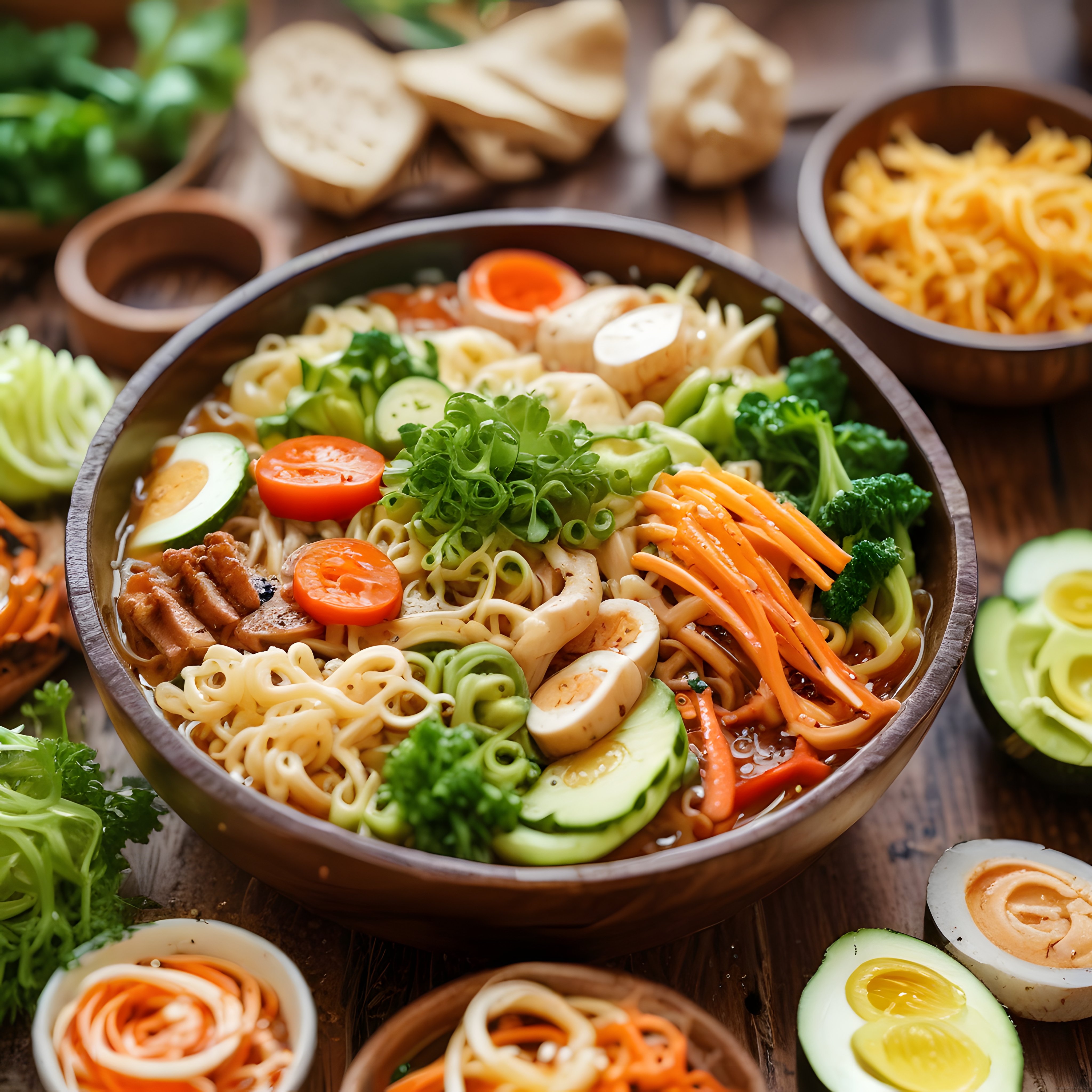 Sebze ve Yumurtalı Noodle Kasesi: Sağlıklı ve Lezzetli Ramen Sunumu
