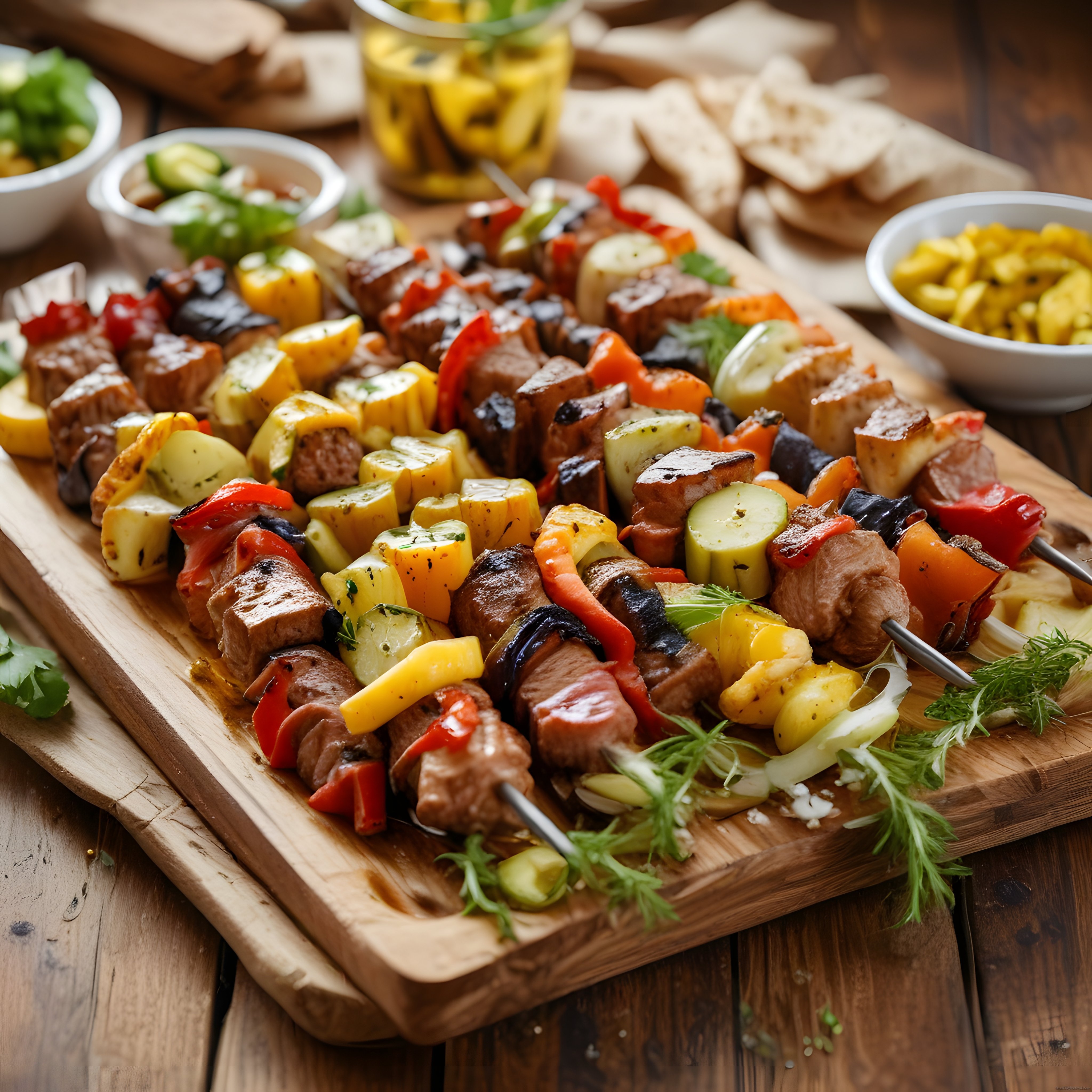 Sebzeli Et Şiş Kebap, Taze Mezeler ve Lavaş Eşliğinde Izgara Sofrası
