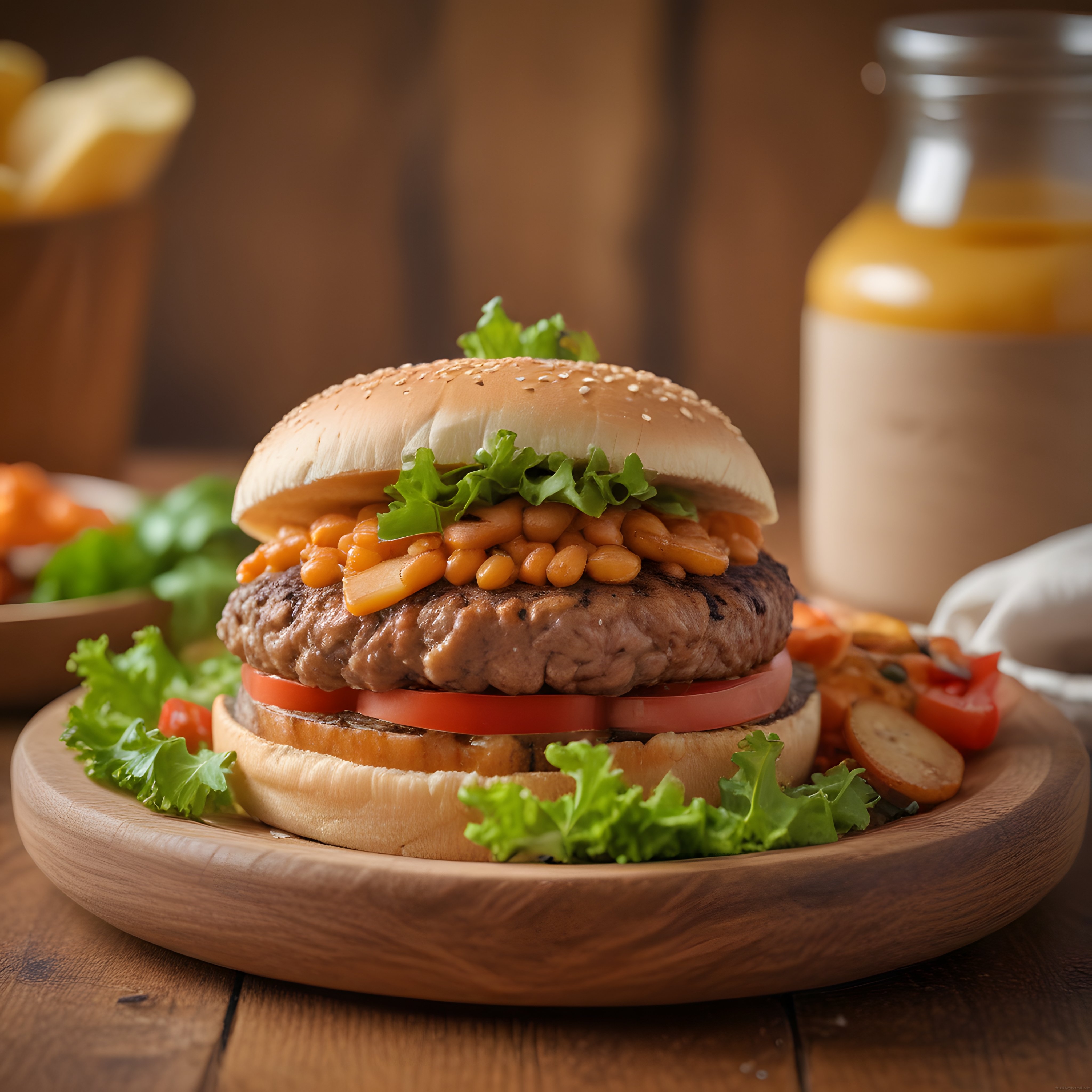 Şef Usulü Fasulye Soslu Izgara Burger ve Taze Patates Kızartması Sunumu