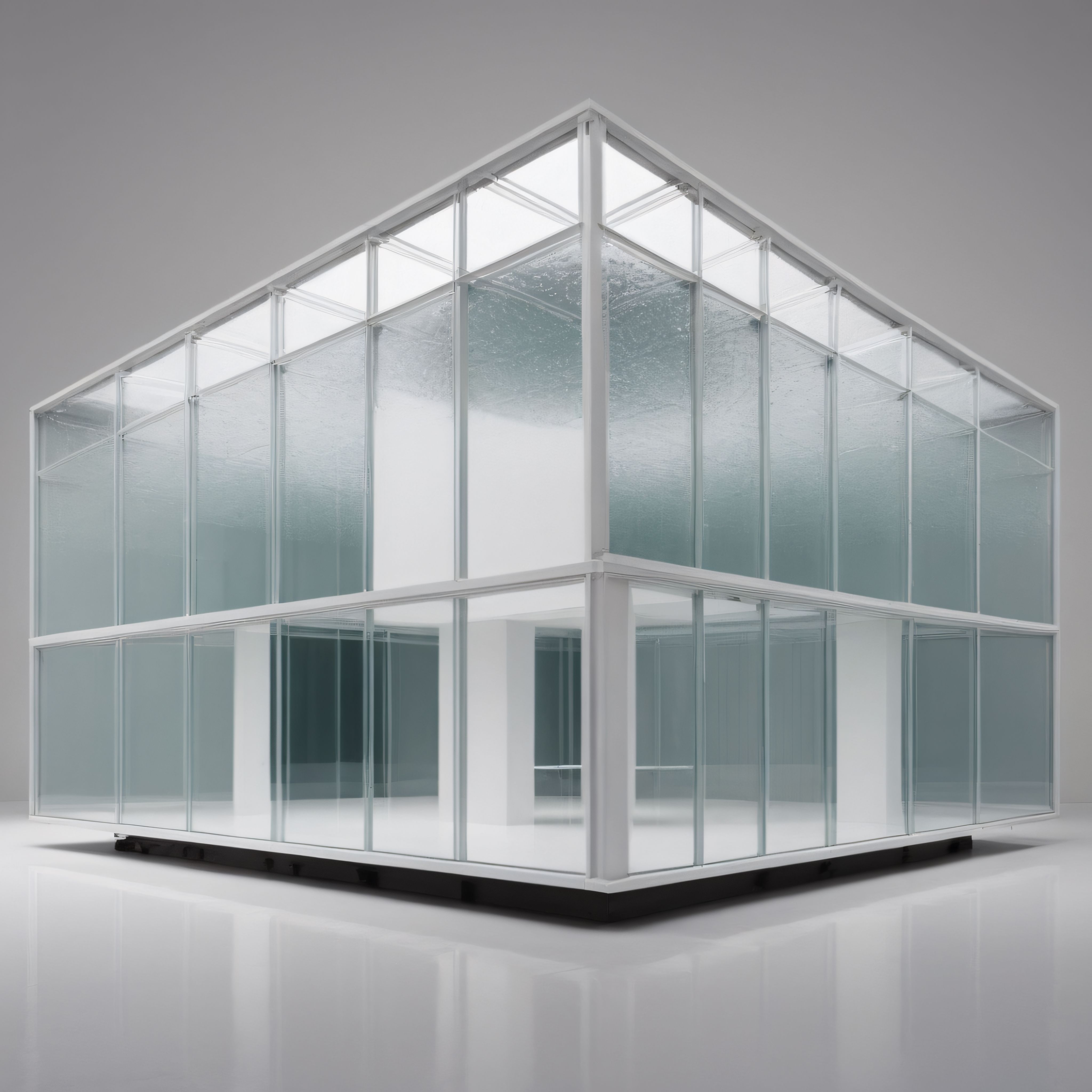 Şeffaf cam duvarlı iki katlı minimalist modern mimari yapı modeli