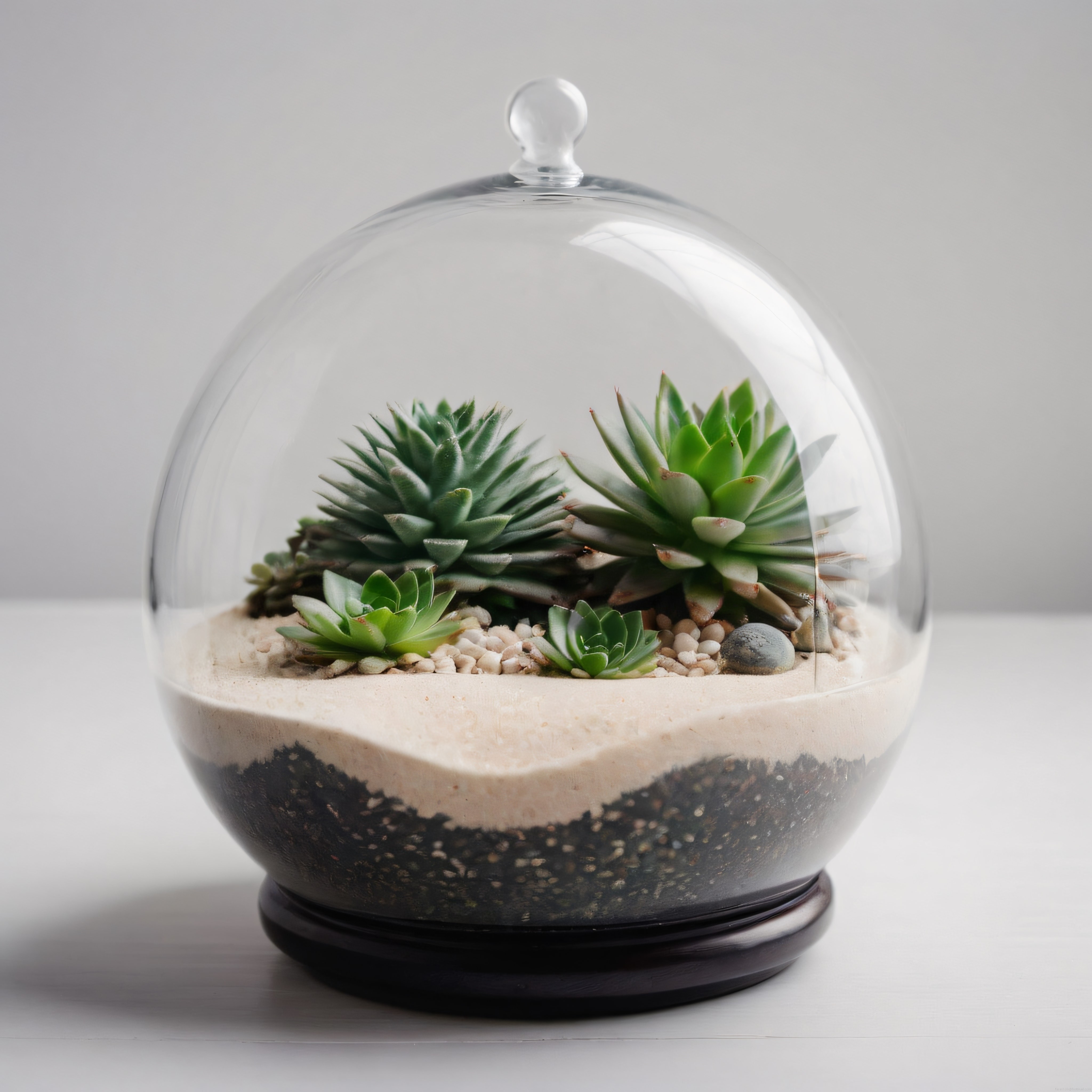 Şeffaf Cam Fanusta Minimalist Sukulent Terrarium Dekorasyonu