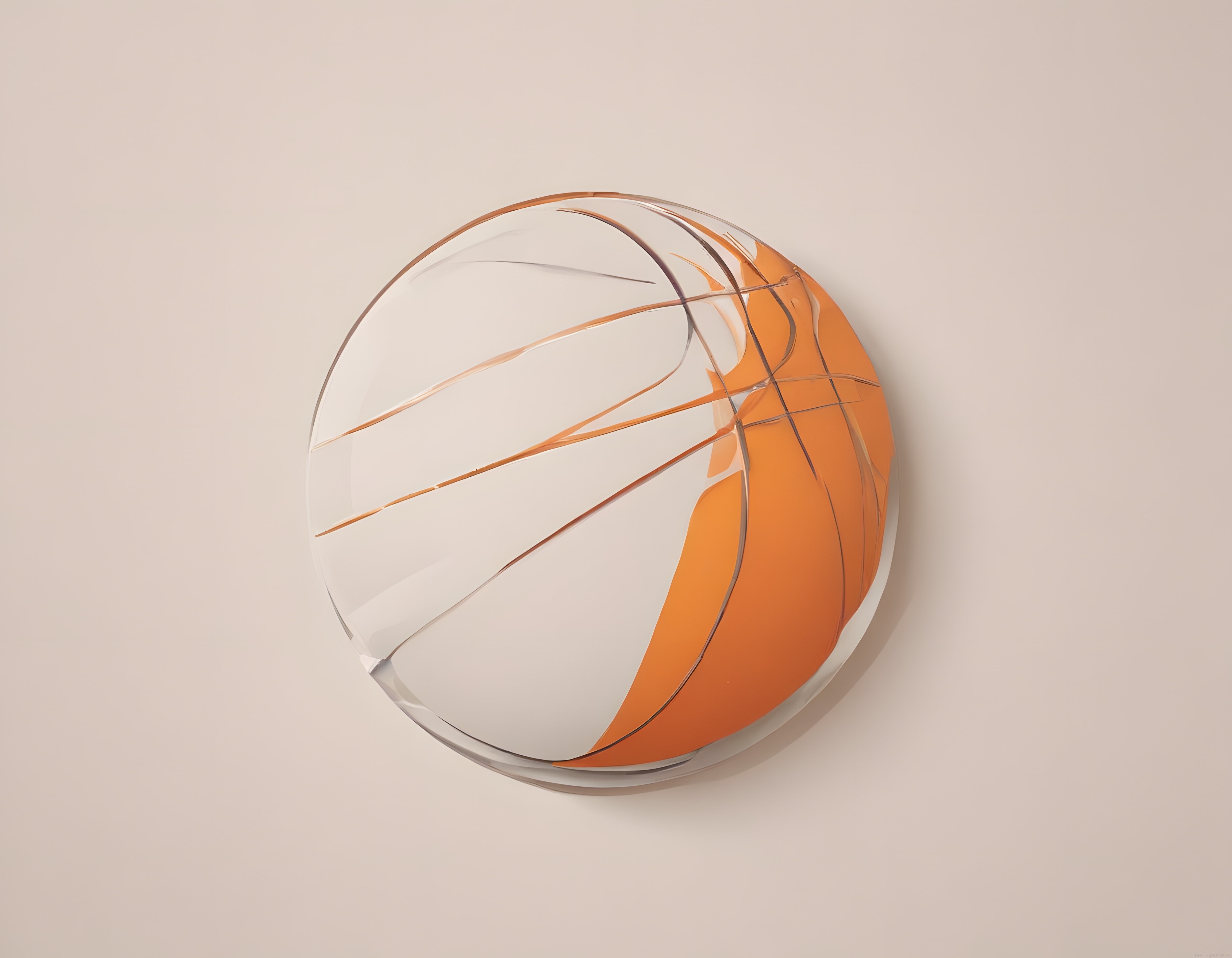 Şeffaf Cam ve Turuncu Detaylarla Modern Basketbol Topu 3D Sanatı