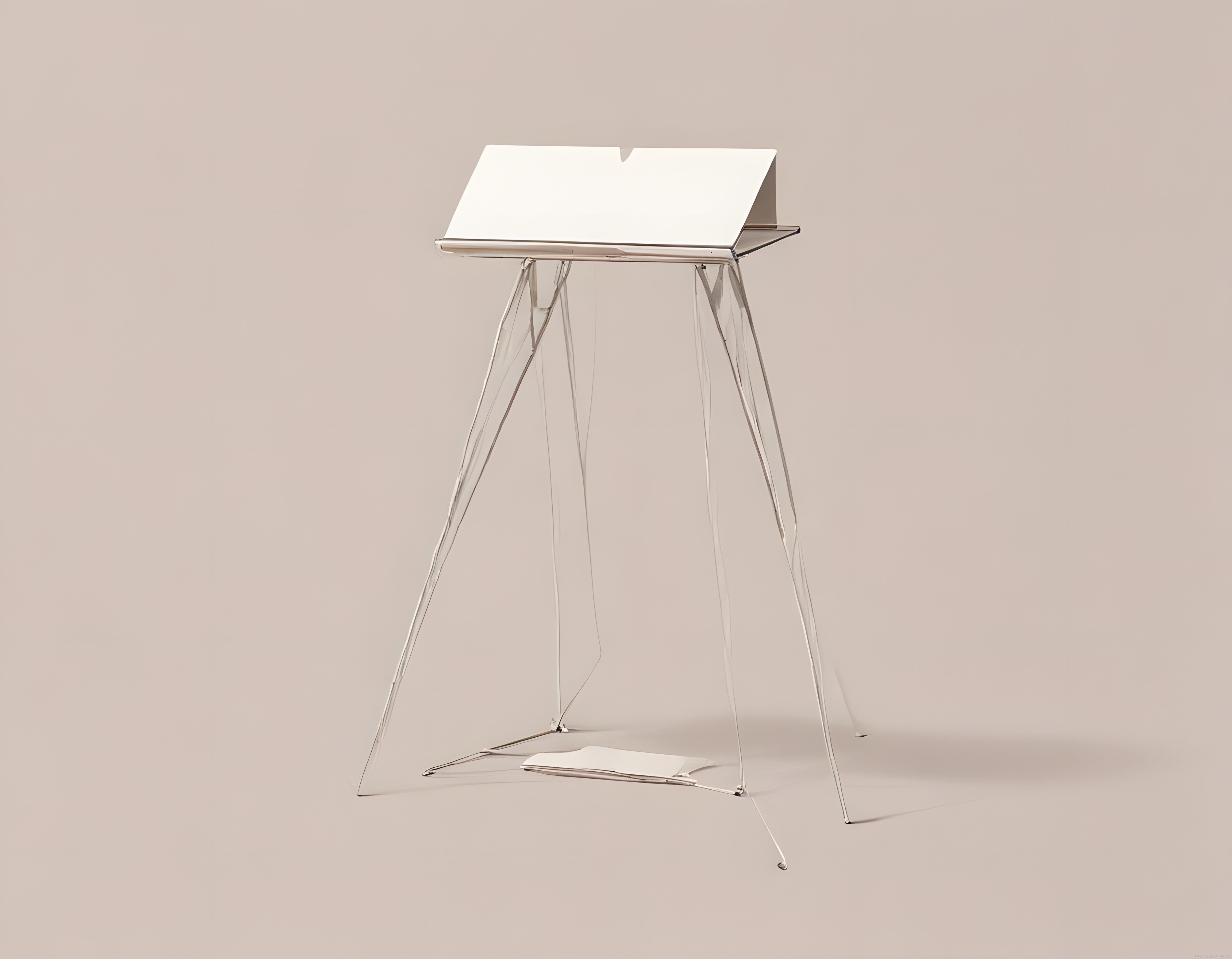 Şeffaf pleksi bacaklı modern müzik nota standı ve minimalist arka plan kompozisyonu