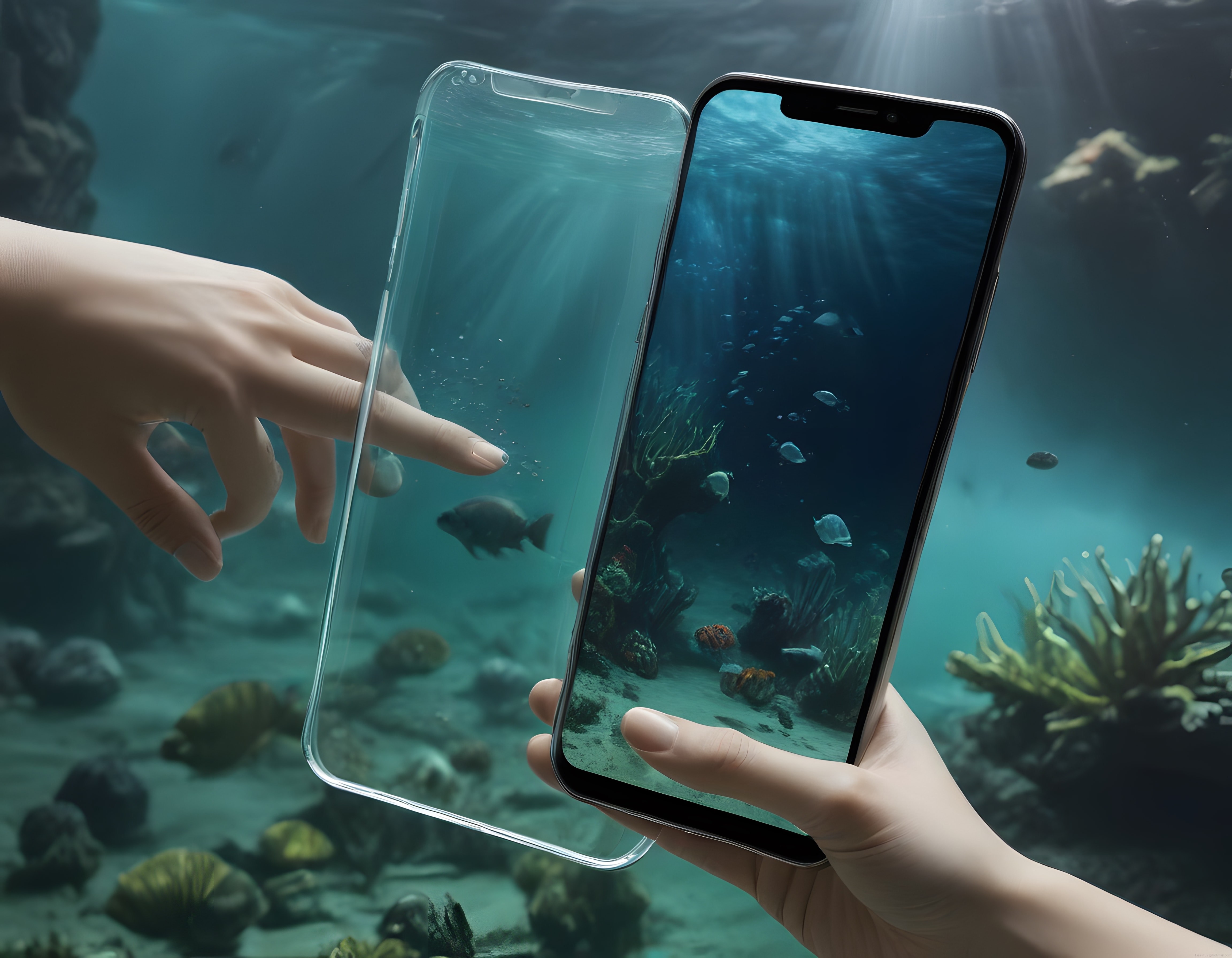 Şeffaf Telefon Kılıfı ve Akıllı Telefonda Sualtı Dünyası Ekran Görüntüsü