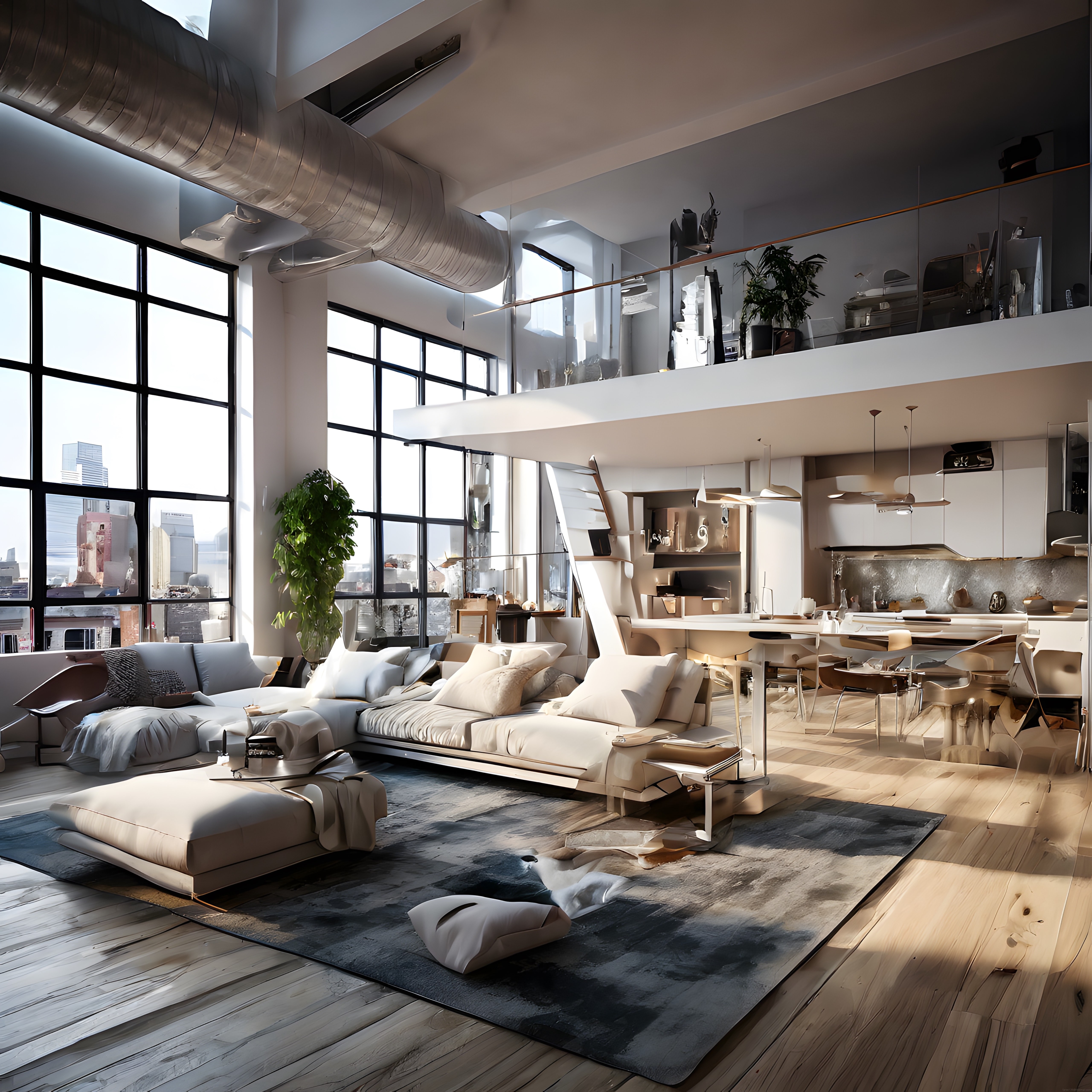 Şehir Manzaralı Lüks Loft Daire: Endüstriyel Detaylar ve Modern İç Mekan