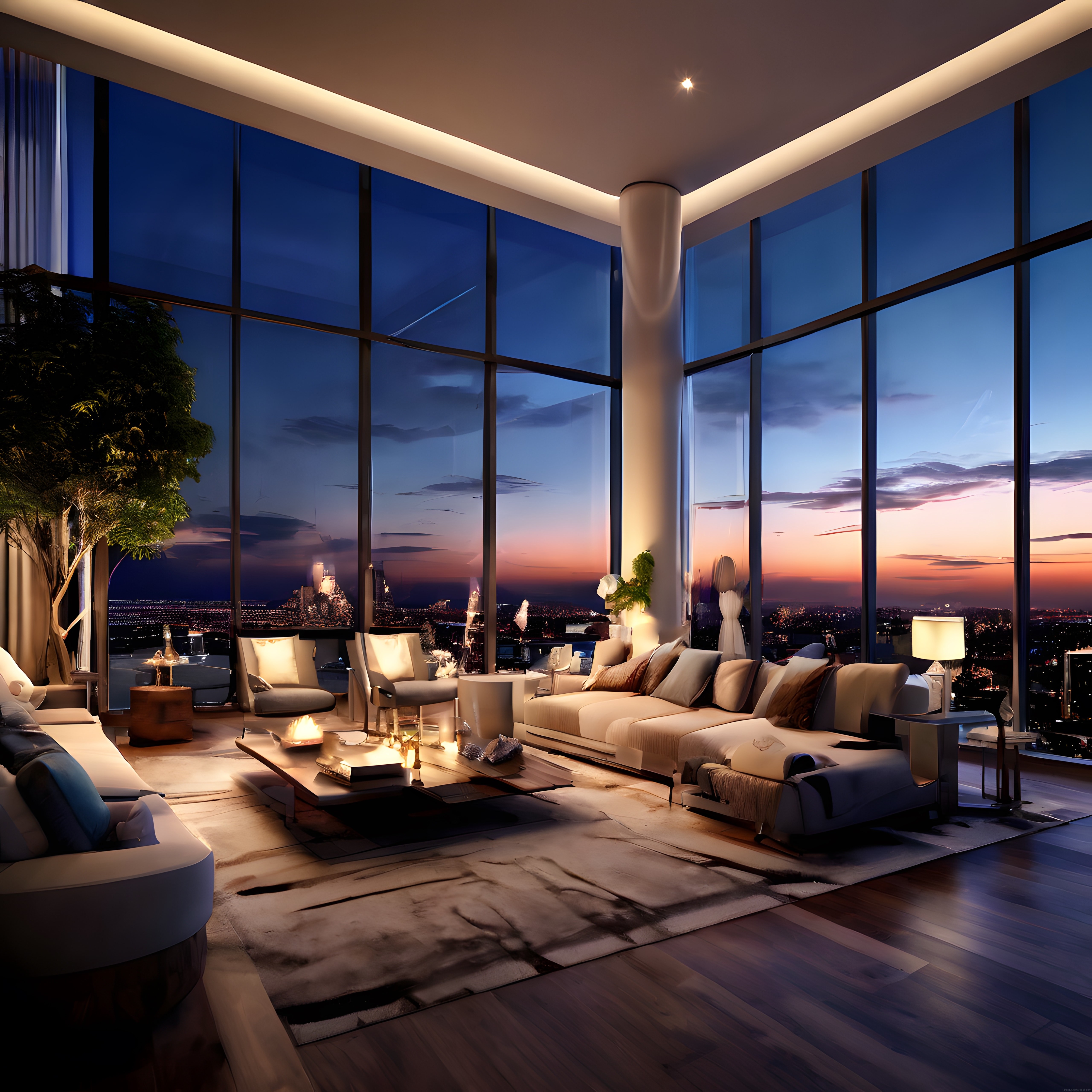 Şehir Manzaralı Lüks Penthouse: Modern Salon Dekorasyonu ve Sıcak Atmosfer