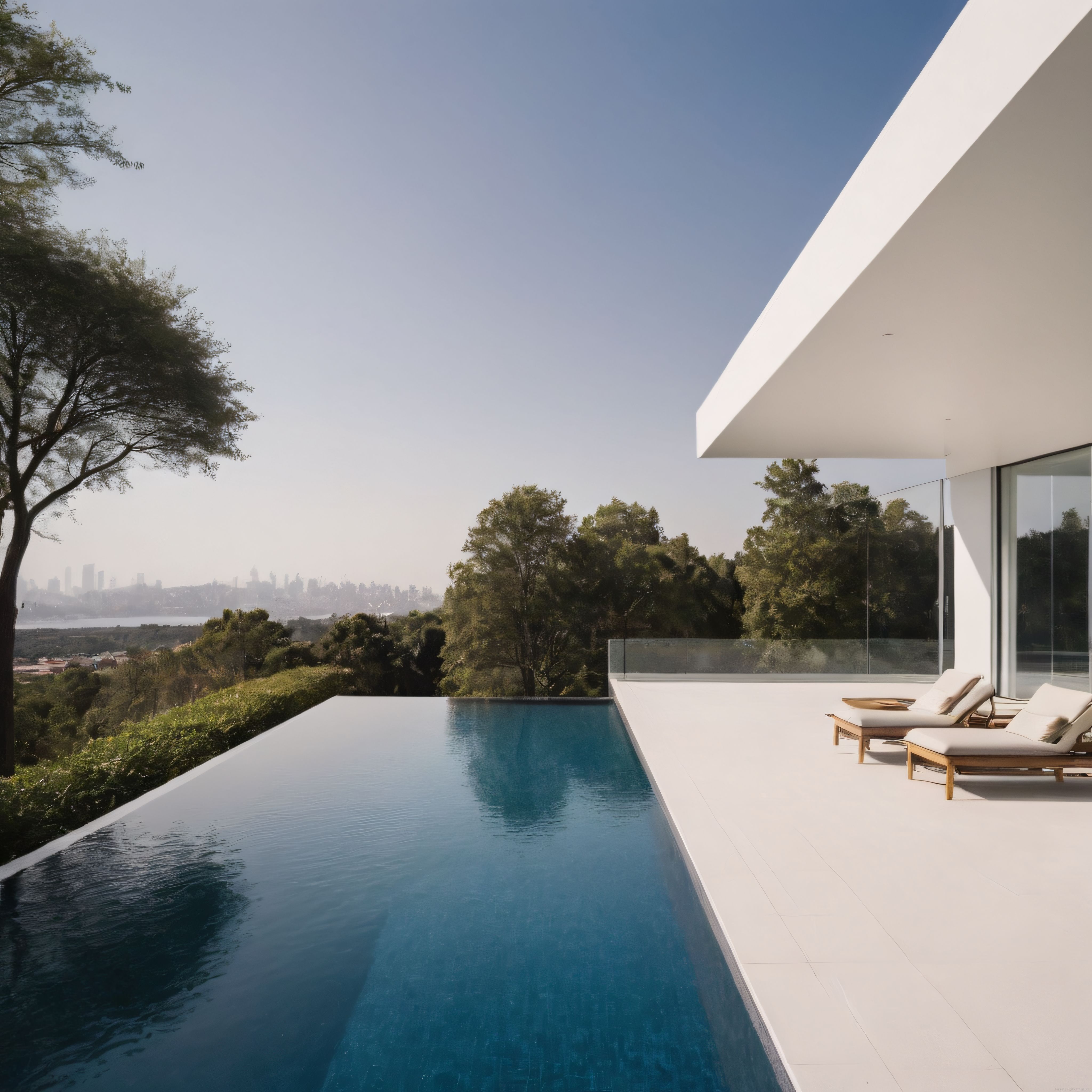 Şehir Manzaralı Uçan Çatılı Modern Villa ve Sonsuzluk Havuzlu Teras