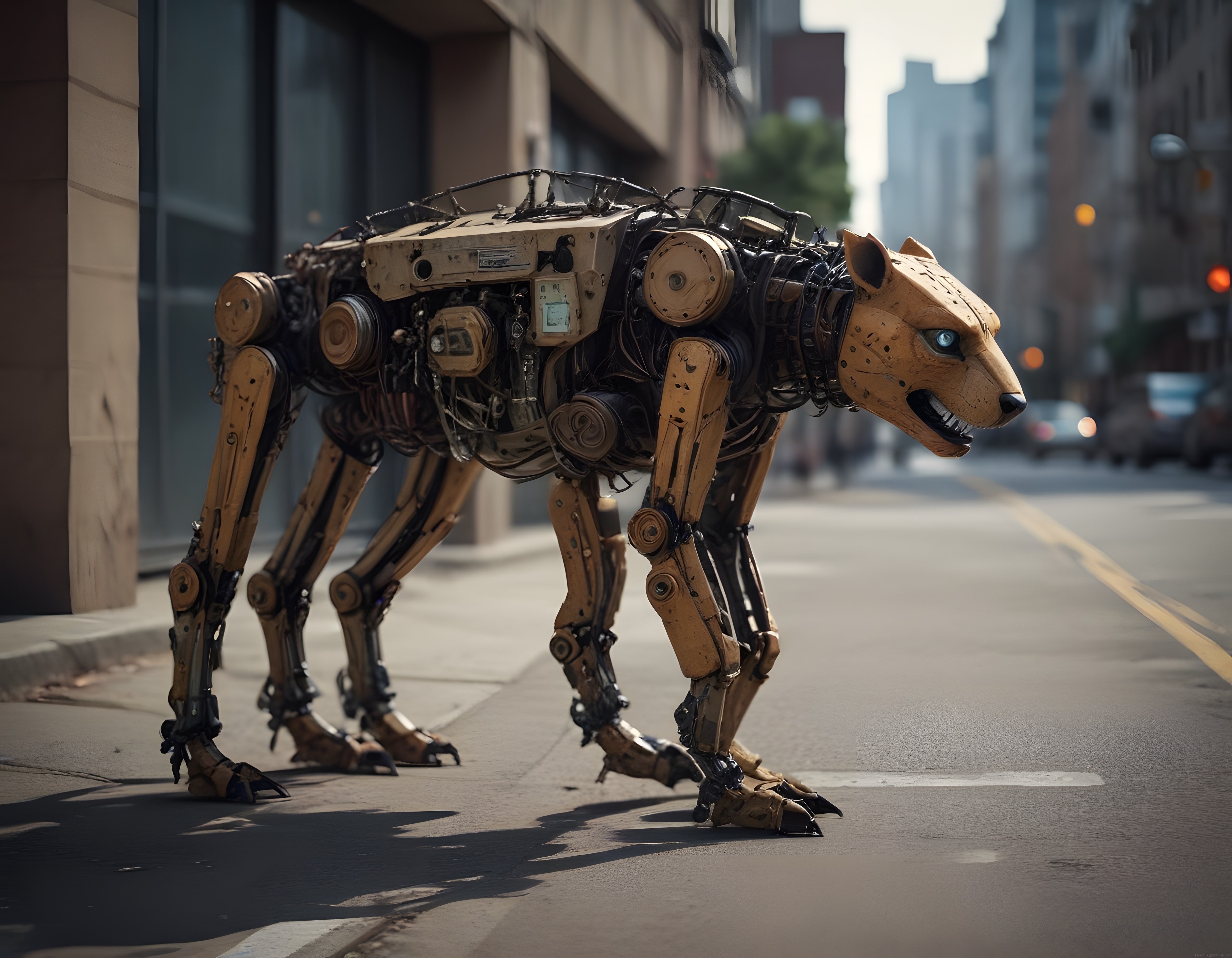 Şehir Merkezindeki Askeri Teknoloji Harikası Mekanik Kedi Robot