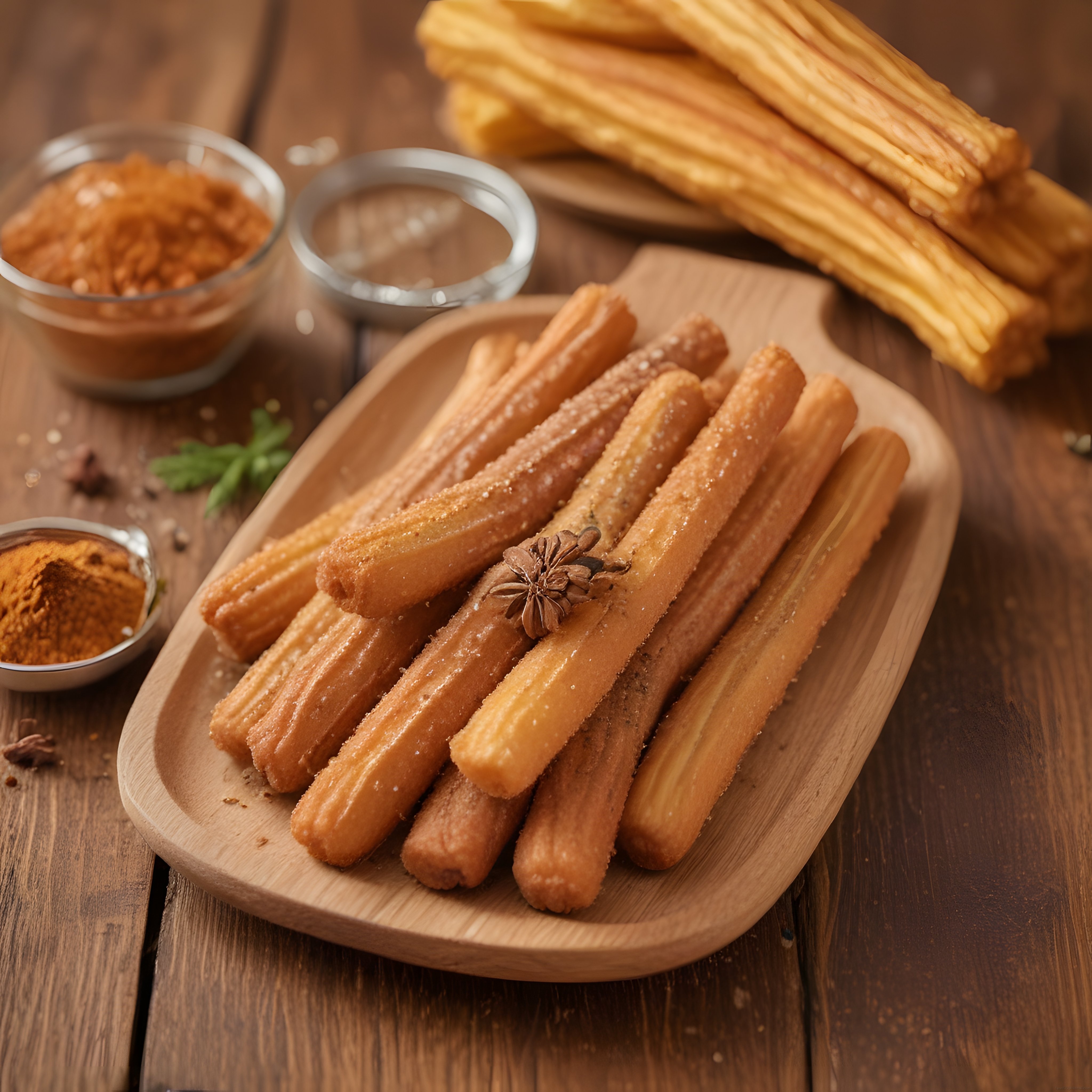 Şeker ve Tarçınla Kaplı Ev Yapımı Churros Tatlısı Çikolata Sosu Eşliğinde