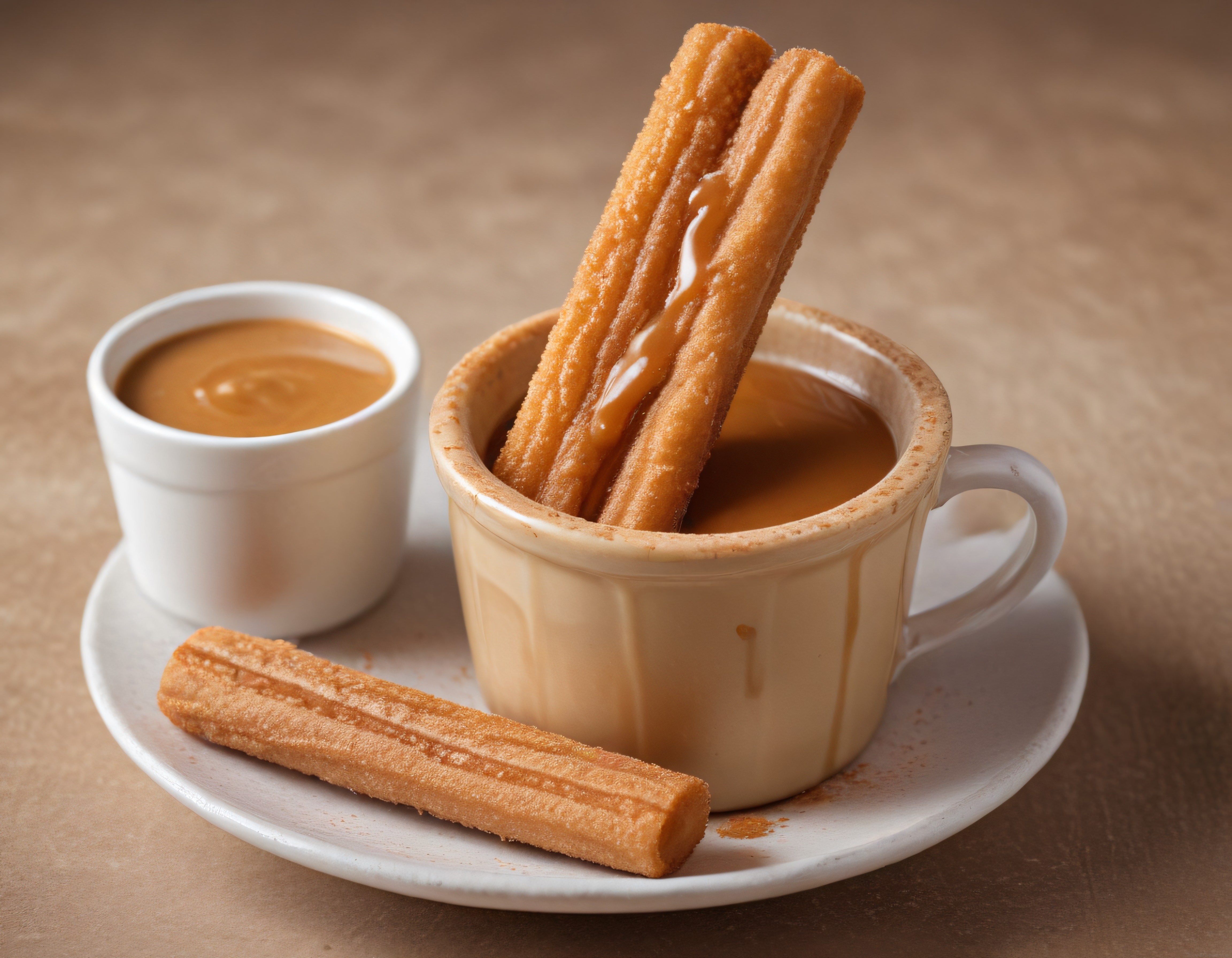Şekerli churro dilimleri ve karamelize sos ile hazırlanan enfes tatlı tabağı