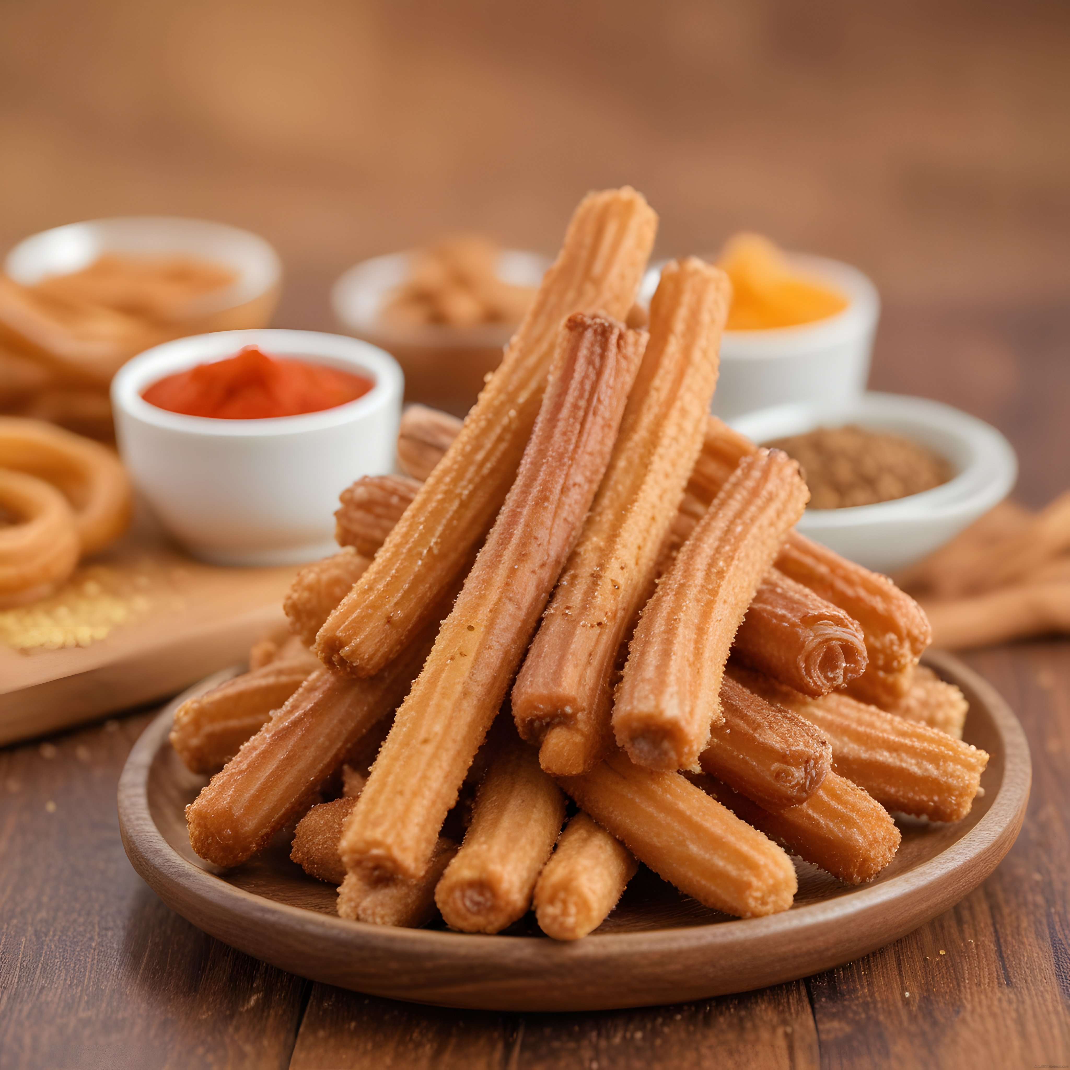 Şekerli ve Çıtır Churros Tatlısı: Ahşap Tabakta Soslarla Mükemmel Sunum