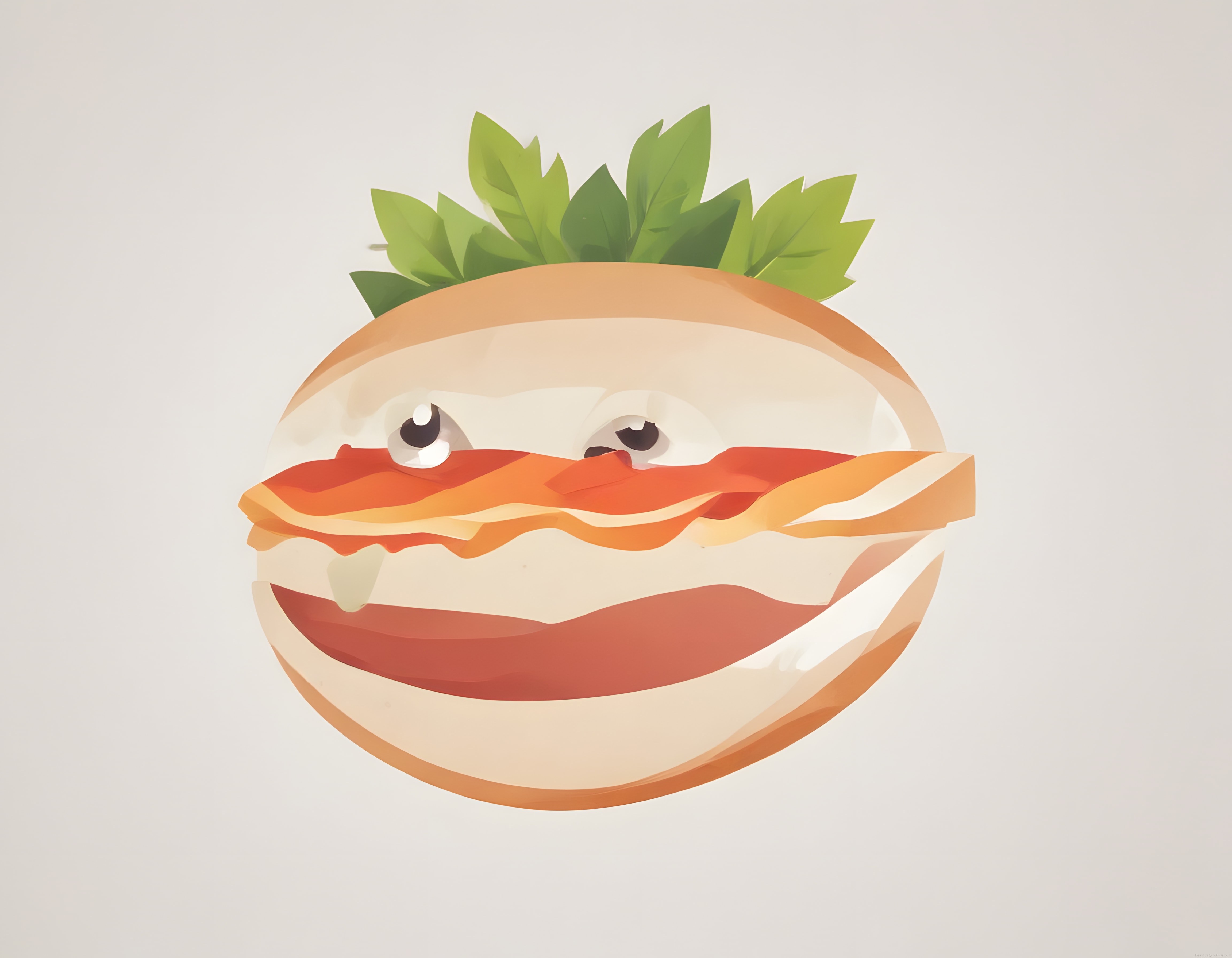 sempatik burger maskotu gözleri ve yeşillikleriyle eğlenceli yemek tasarımı