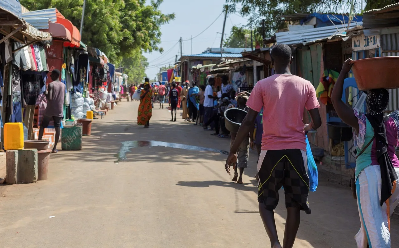 Senegal pazarında renkli ticaret sahnesi - Afrika pazarı