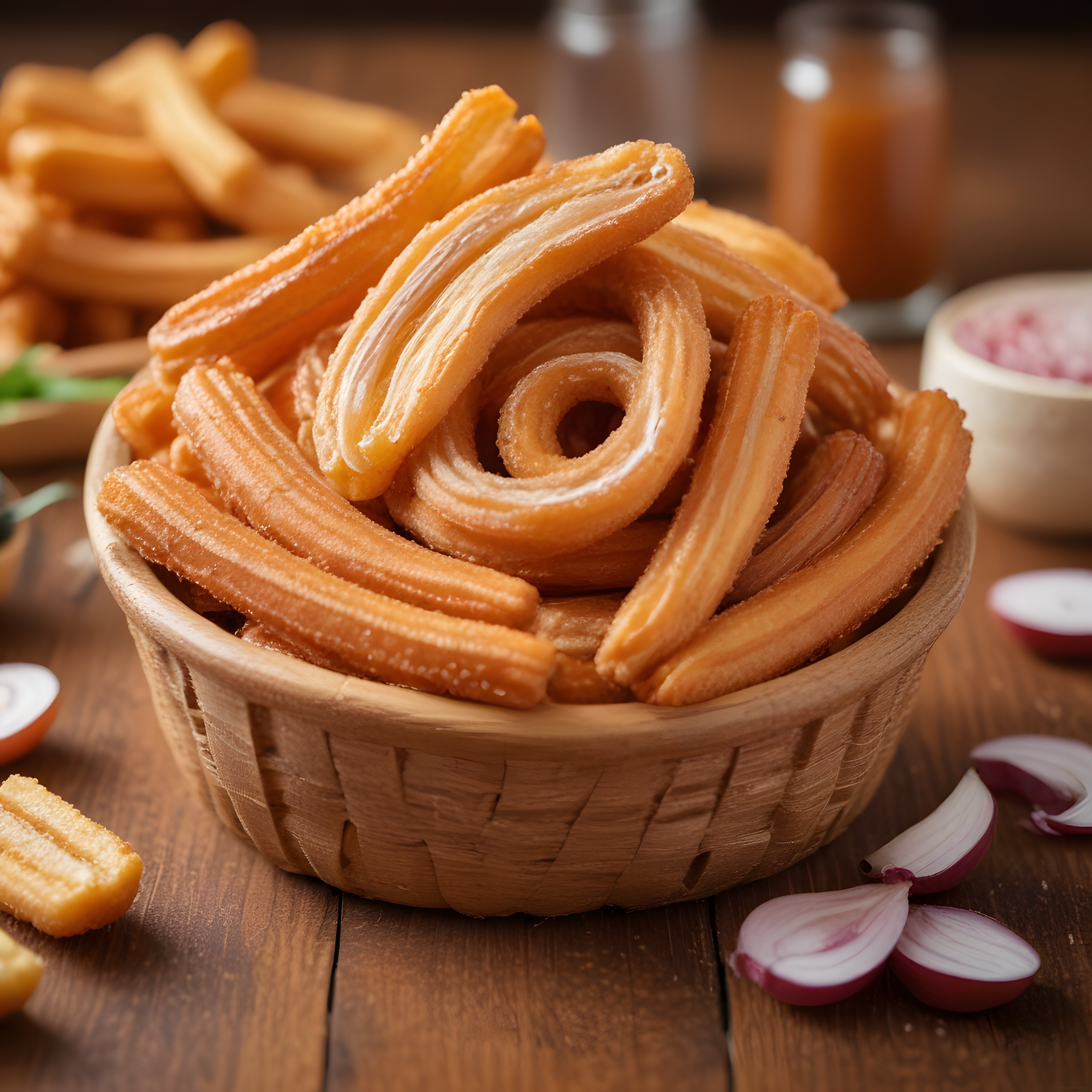 Sepet Dolusu Altın Rengi Çıtır Churros ve Çikolata Sosu ile Lezzet Şöleni