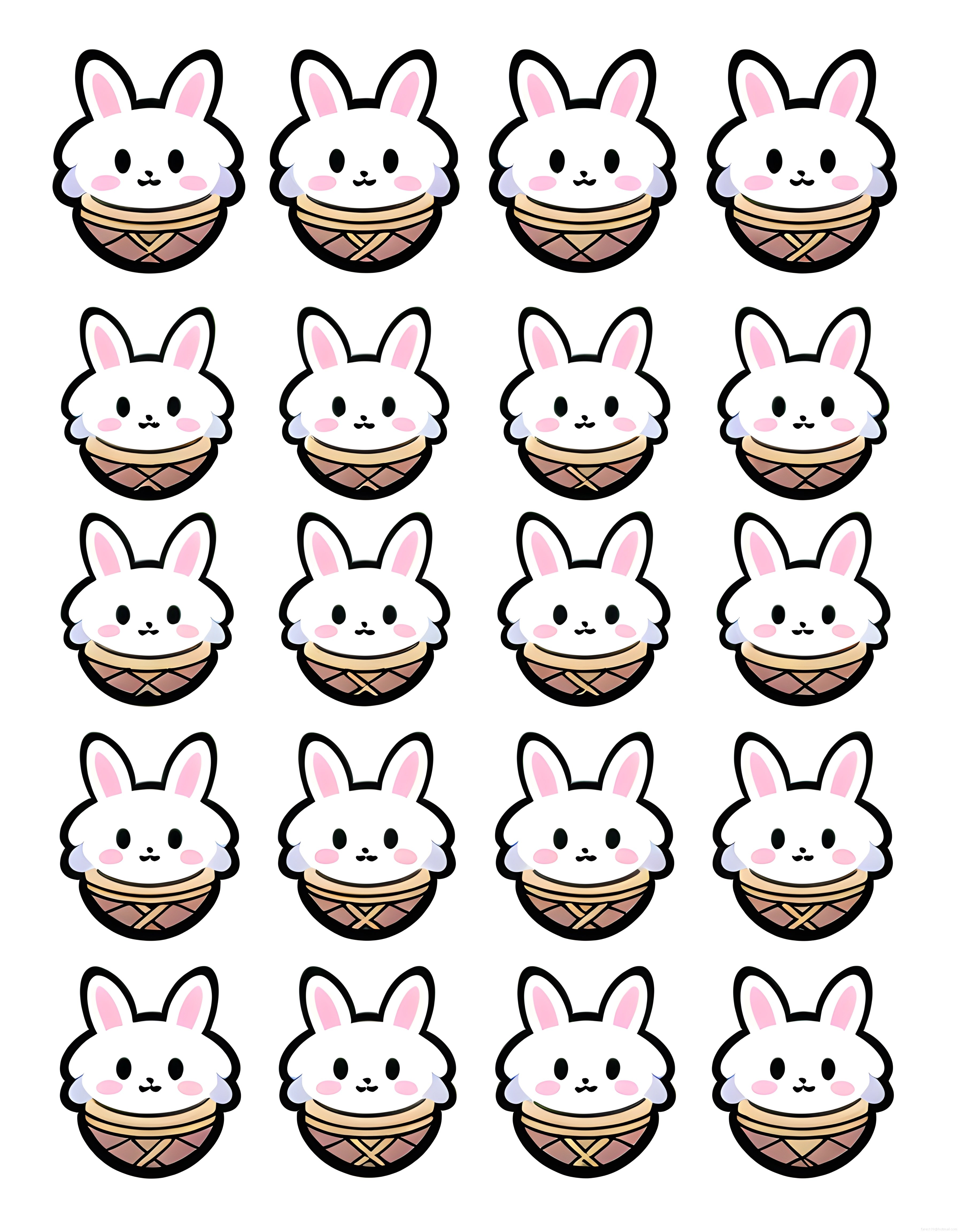 Sepet İçindeki Sevimli Tavşan Çıkartma, Kawaii Tarzı Yirmi Adet Dijital Sticker