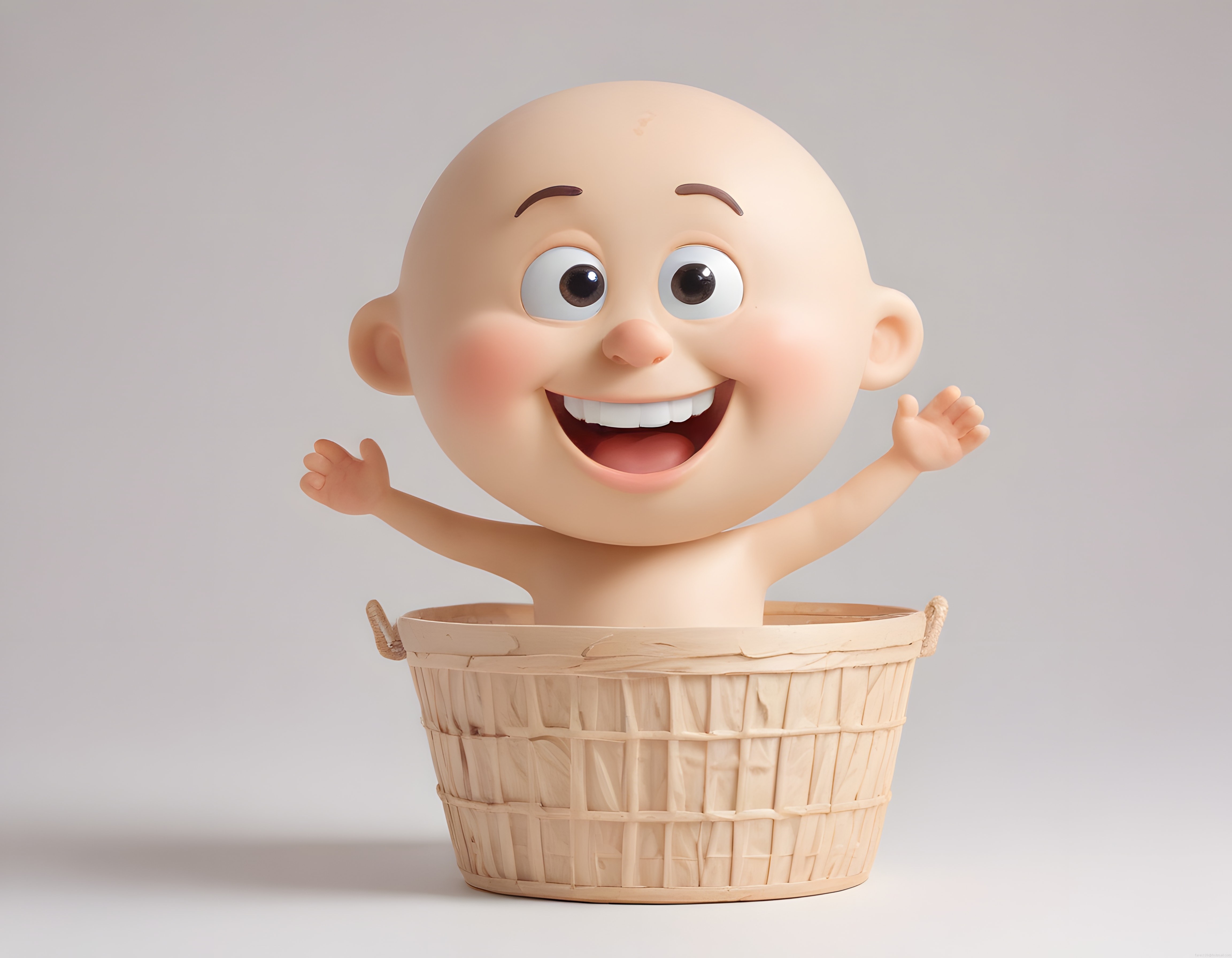 Sepetin İçinde Neşeyle Gülümseyen Sevimli 3D Animasyon Bebek Karakteri