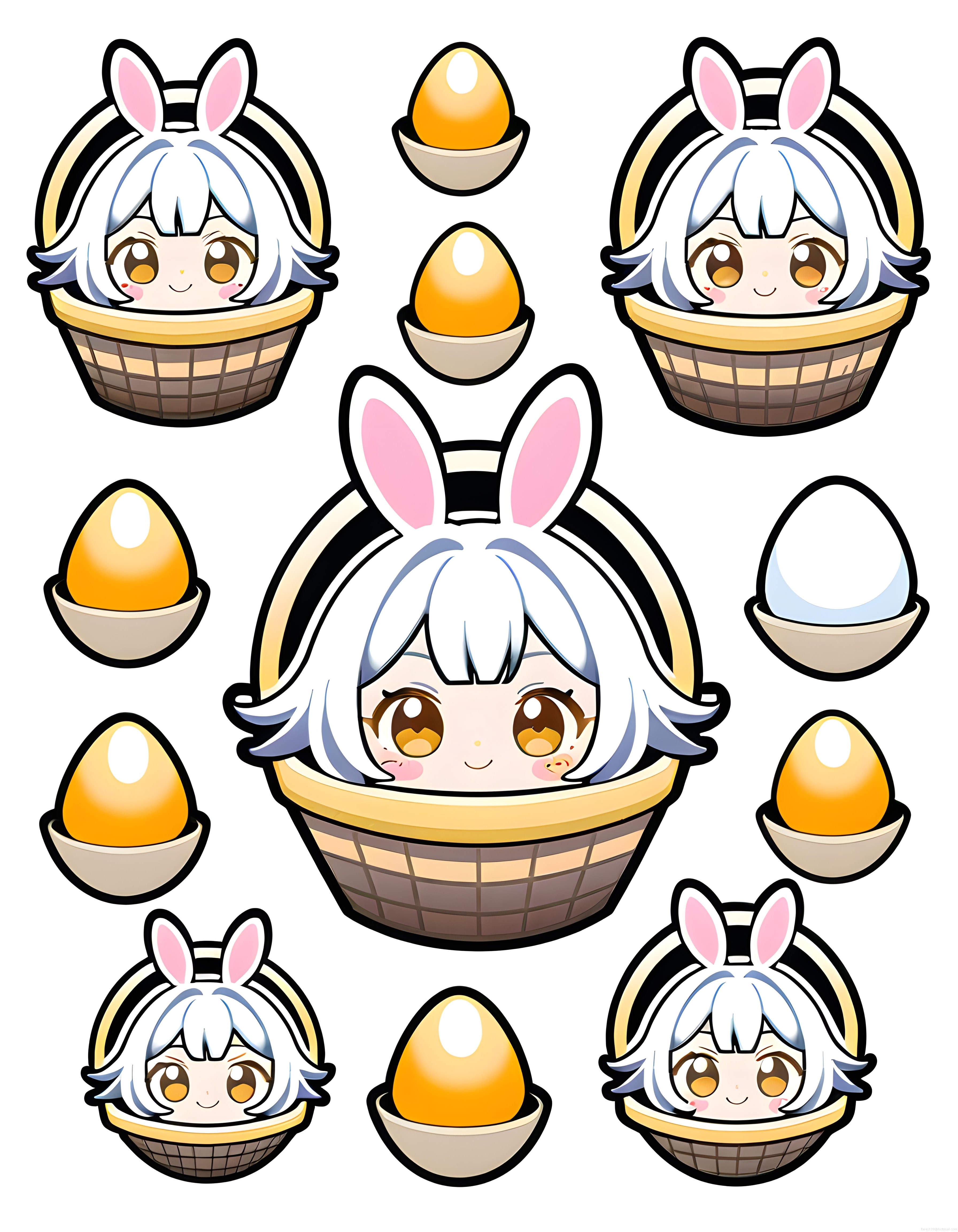 Sepetteki Tavşan Kulaklı Anime Karakter ve Renkli Paskalya Yumurtaları